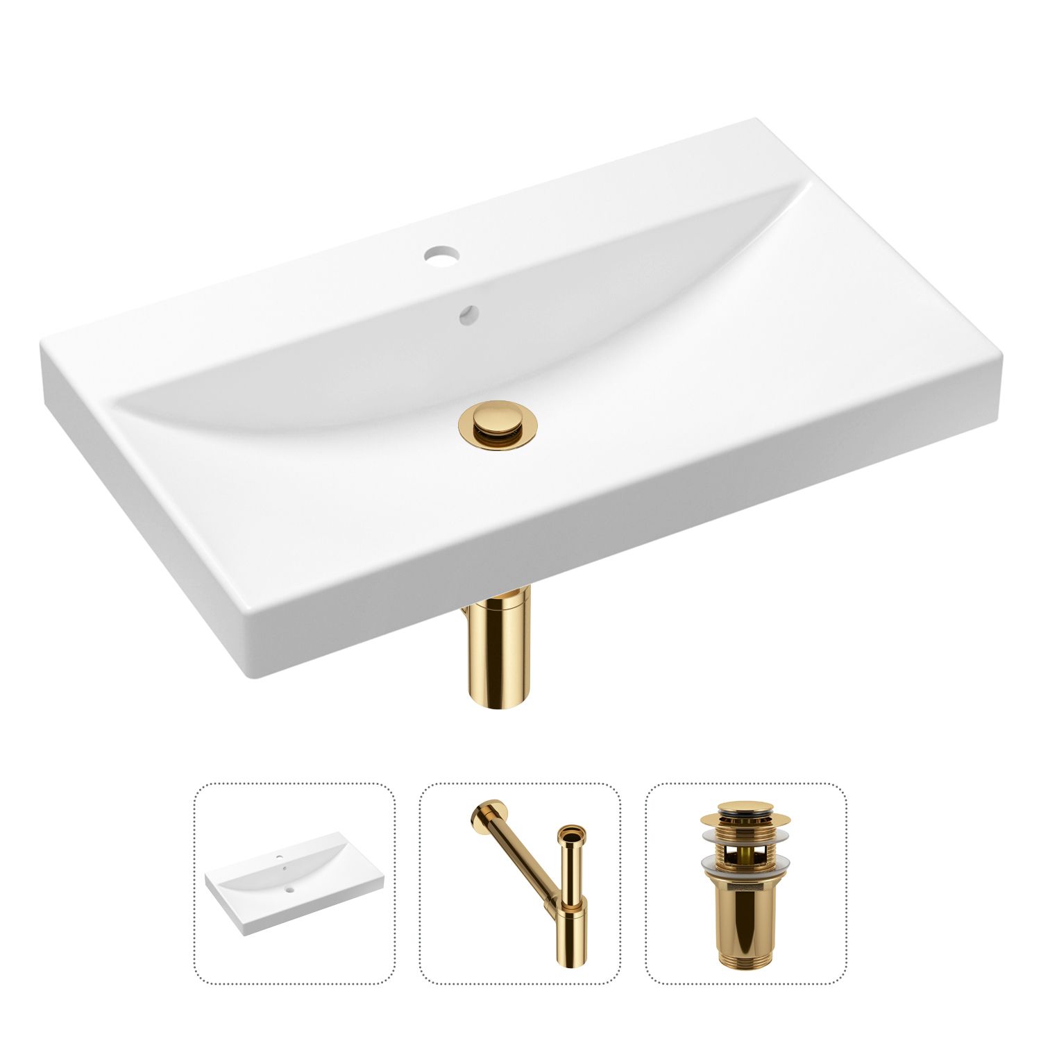 фото Комплект 3 в 1 lavinia boho bathroom sink 21520604: раковина 80 см, сифон, донный клапан