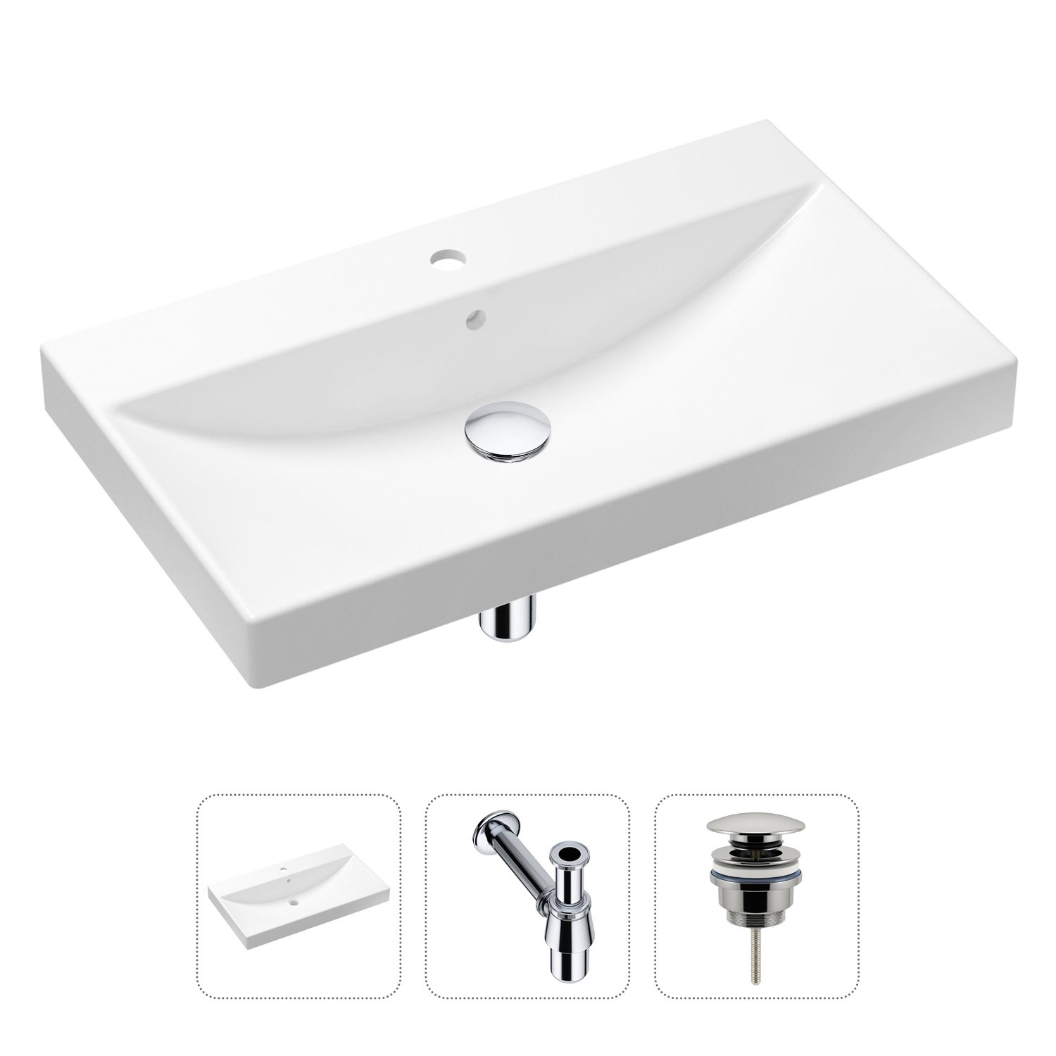 Комплект 3 в 1 Lavinia Boho Bathroom Sink 21520599: раковина 80 см, сифон, донный клапан