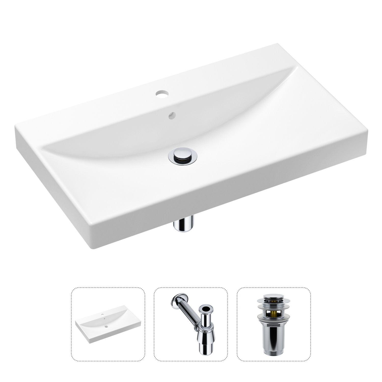Комплект 3 в 1 Lavinia Boho Bathroom Sink 21520598: раковина 80 см, сифон, донный клапан