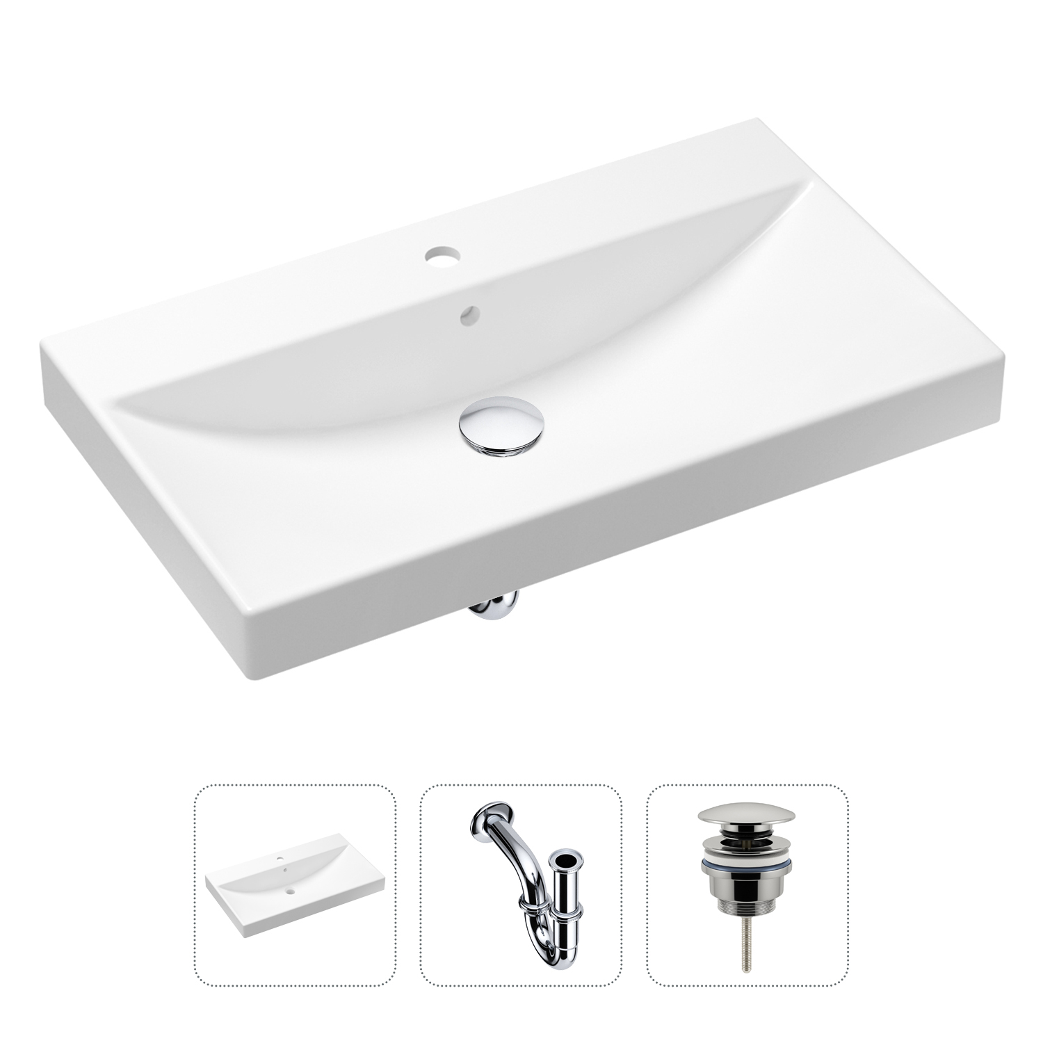 Комплект 3 в 1 Lavinia Boho Bathroom Sink 21520597: раковина 80 см, сифон, донный клапан