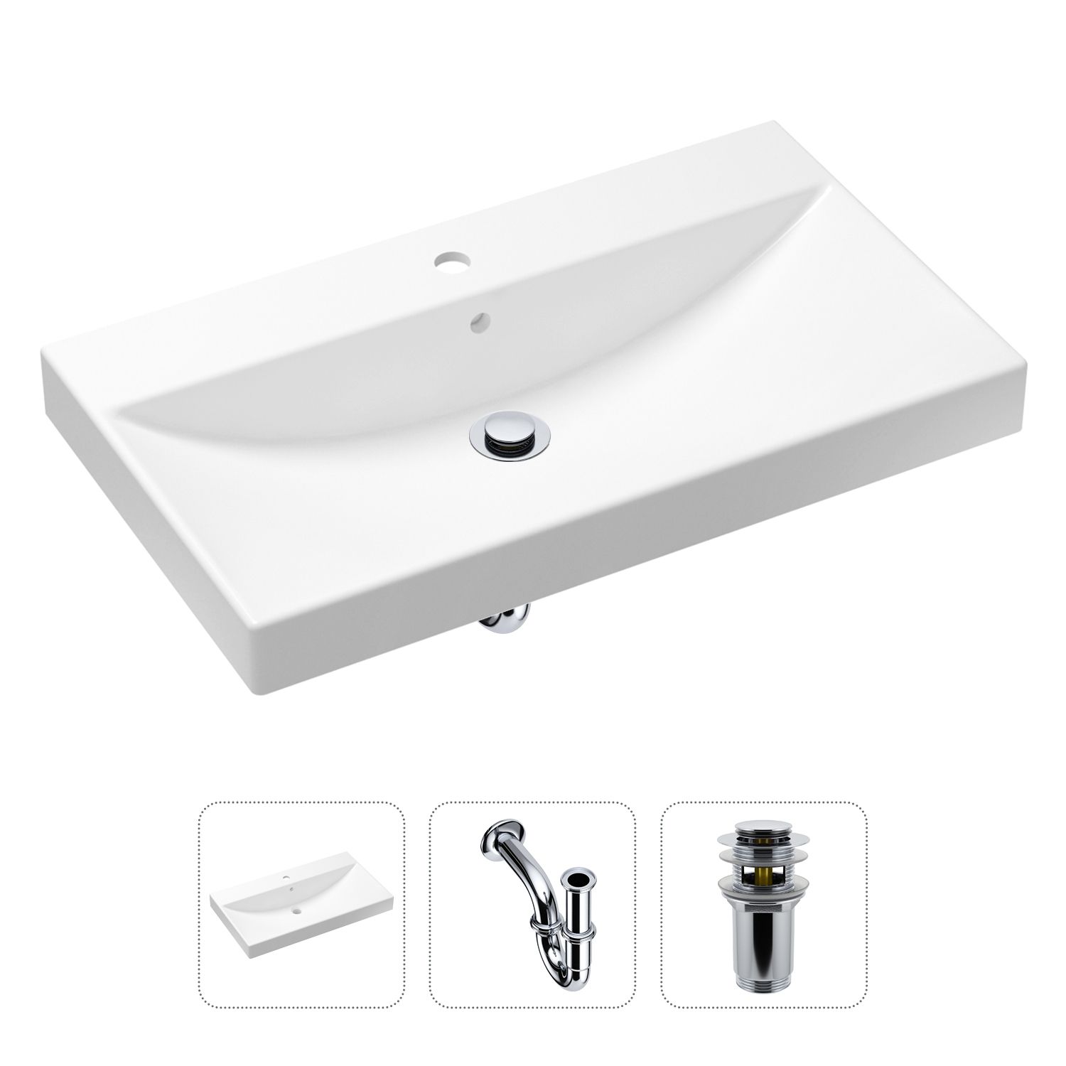 Комплект 3 в 1 Lavinia Boho Bathroom Sink 21520596: раковина 80 см, сифон, донный клапан