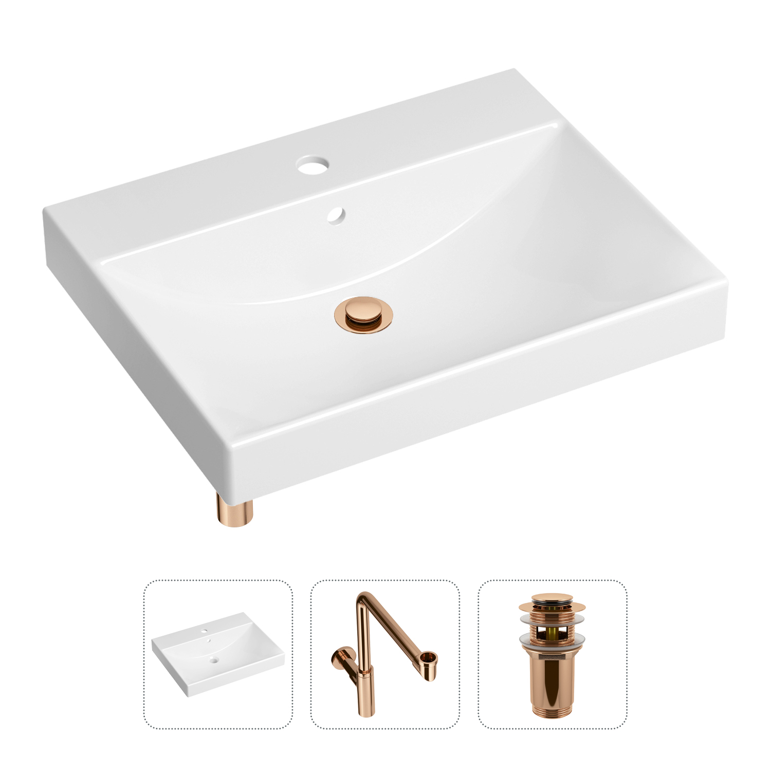 фото Комплект 3 в 1 lavinia boho bathroom sink 21520592: раковина 60 см, сифон, донный клапан