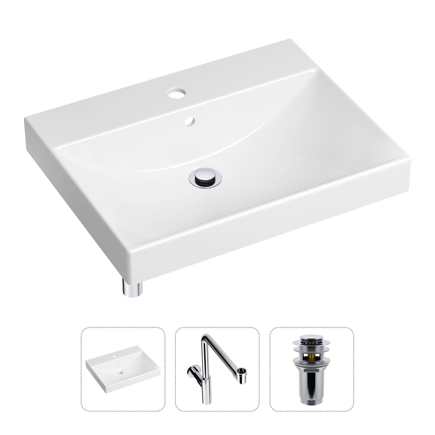 фото Комплект 3 в 1 lavinia boho bathroom sink 21520586: раковина 60 см, сифон, донный клапан