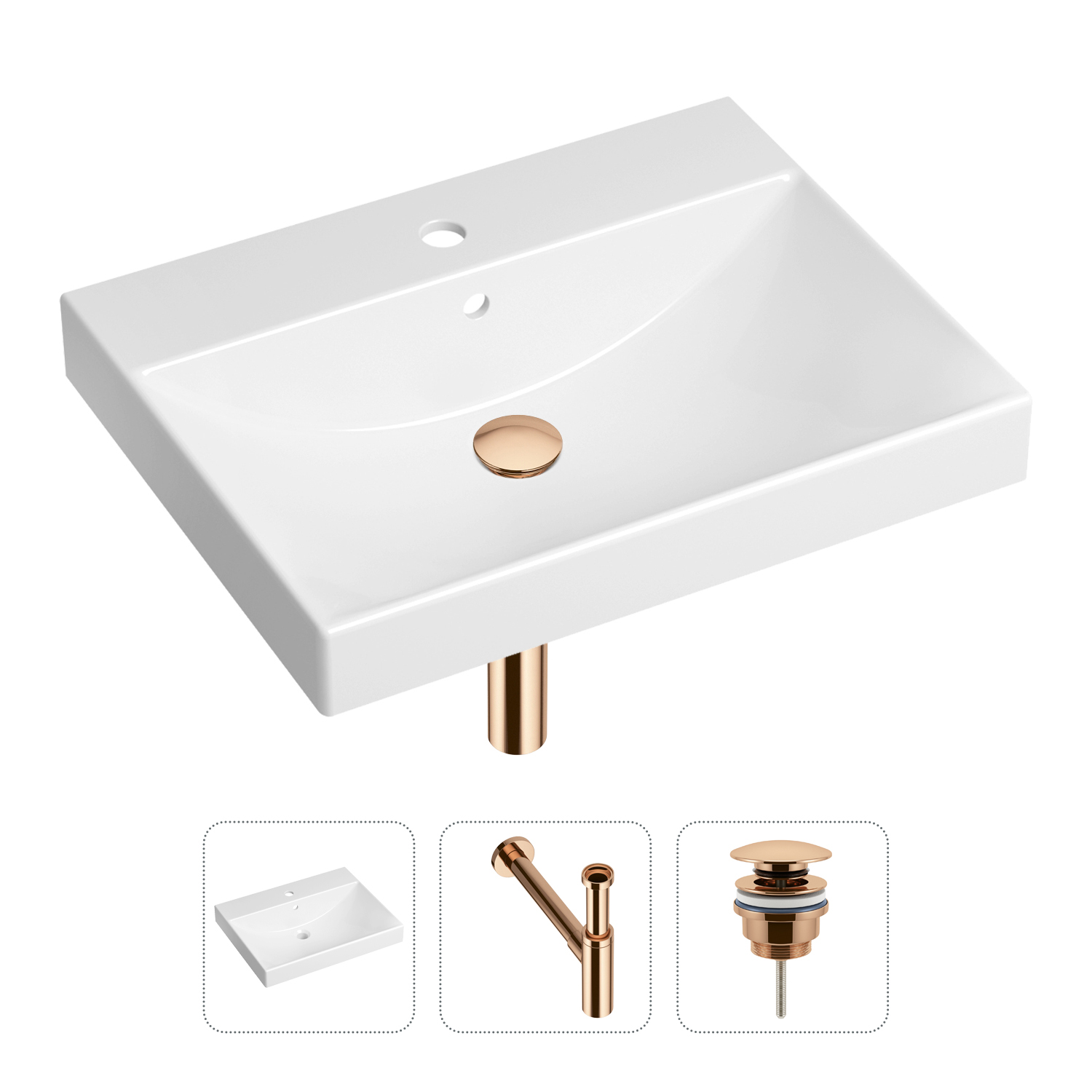 

Комплект 3 в 1 Lavinia Boho Bathroom Sink 21520583: раковина 60 см, сифон, донный клапан, Розовый, Комплект с раковиной Lavinia Boho 33311012 (универсальный д/к, с сифоном №2)