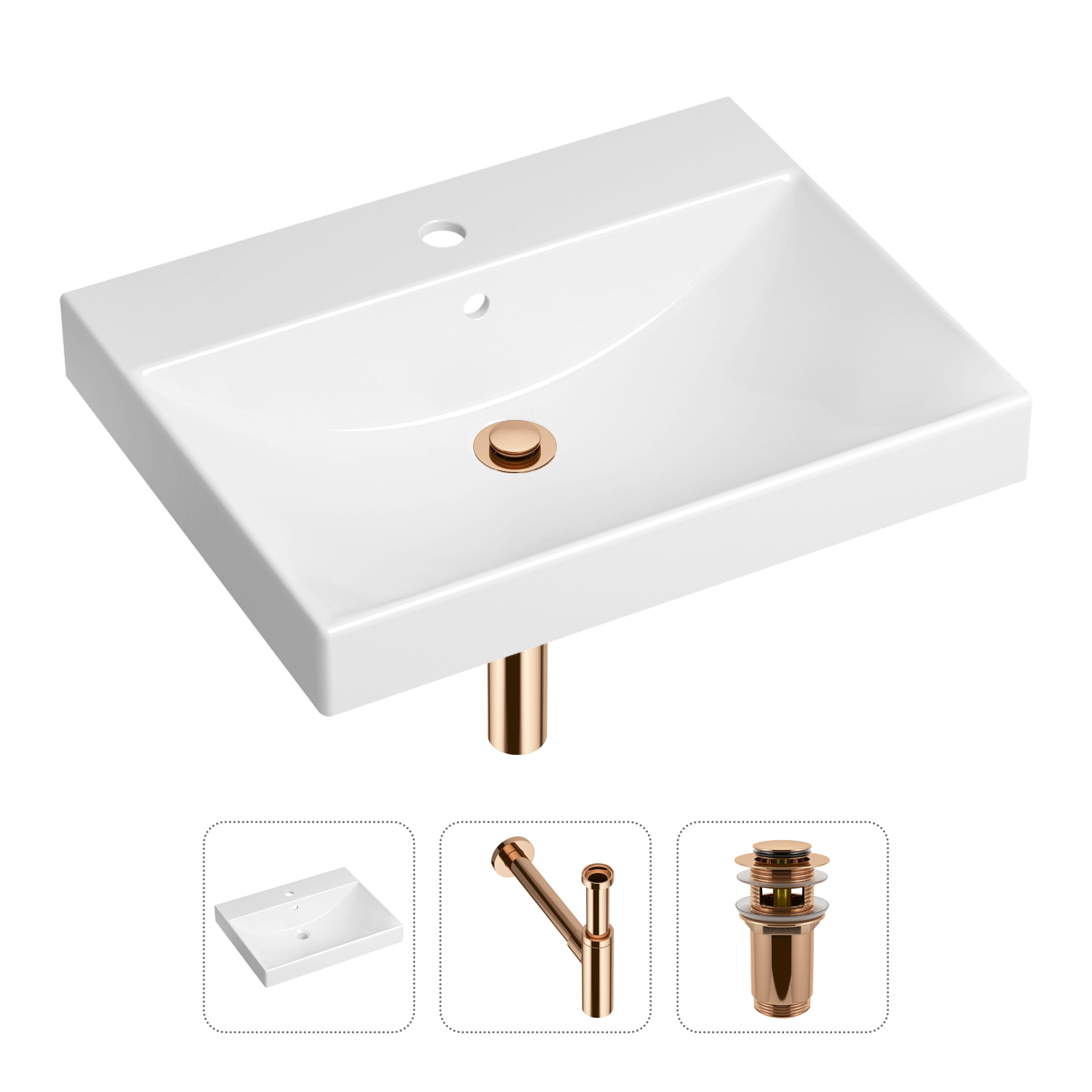 фото Комплект 3 в 1 lavinia boho bathroom sink 21520582: раковина 60 см, сифон, донный клапан