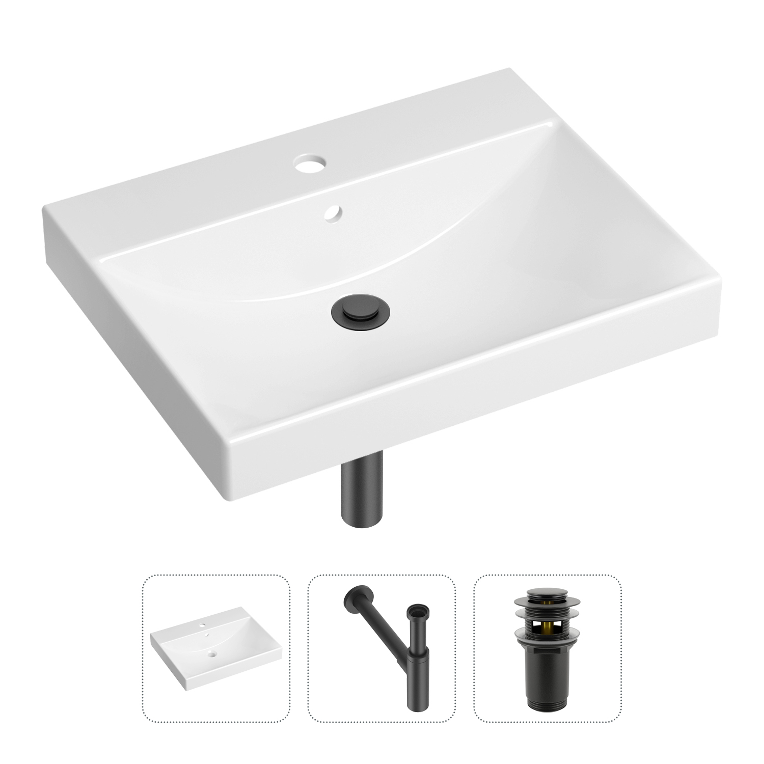 фото Комплект 3 в 1 lavinia boho bathroom sink 21520578: раковина 60 см, сифон, донный клапан