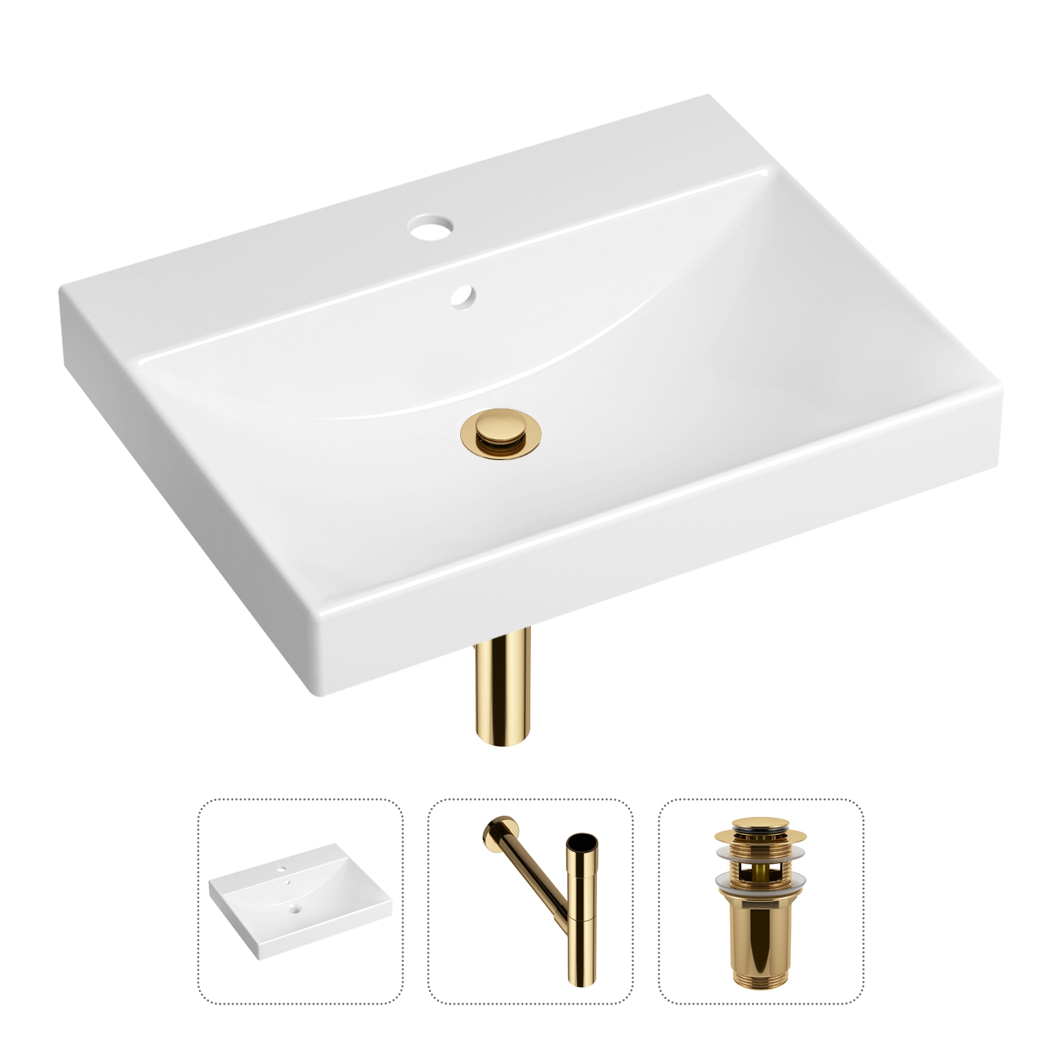 

Комплект 3 в 1 Lavinia Boho Bathroom Sink 21520570: раковина 60 см, сифон, донный клапан, Золотистый, Комплект раковин Lavinia Boho 33311012 (с переливом- д/к, с сифоном №3)