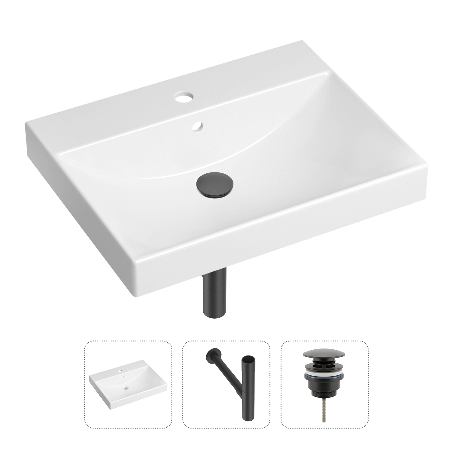 

Комплект 3 в 1 Lavinia Boho Bathroom Sink 21520569: раковина 60 см, сифон, донный клапан, Черный, Комплект раковин Lavinia Boho 33311012 (универсальный д/к, с сифоном №3)