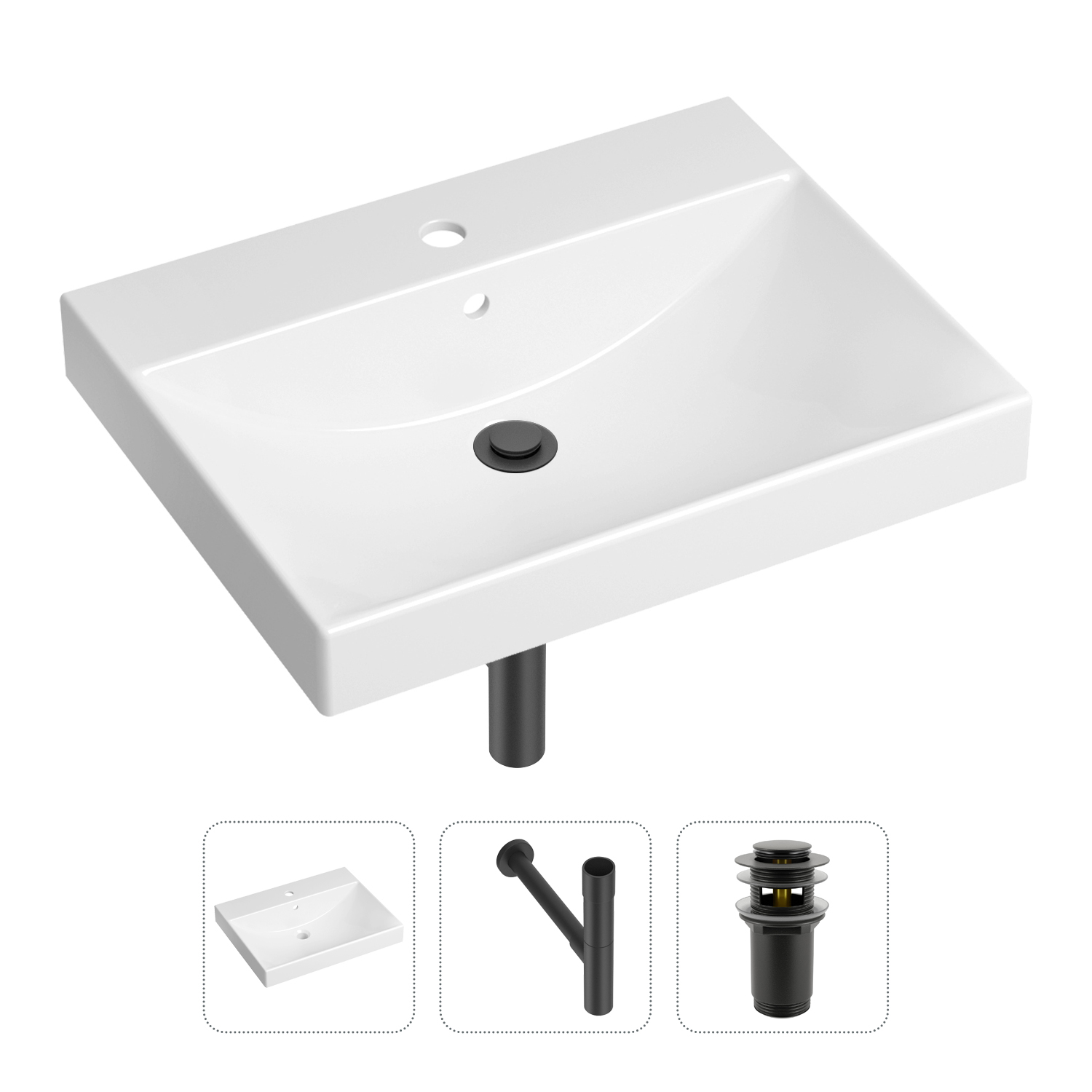 

Комплект 3 в 1 Lavinia Boho Bathroom Sink 21520568: раковина 60 см, сифон, донный клапан, Черный, Комплект раковин Lavinia Boho 33311012 (с переливом- д/к, с сифоном №3)