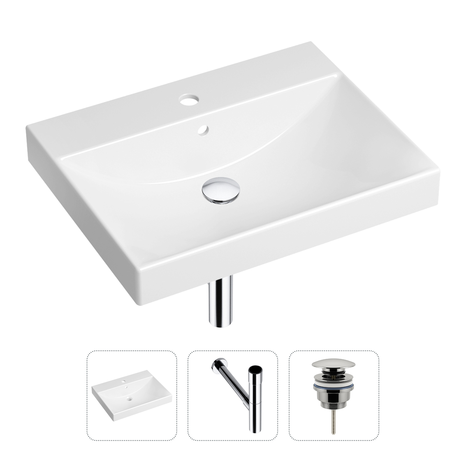 фото Комплект 3 в 1 lavinia boho bathroom sink 21520567: раковина 60 см, сифон, донный клапан