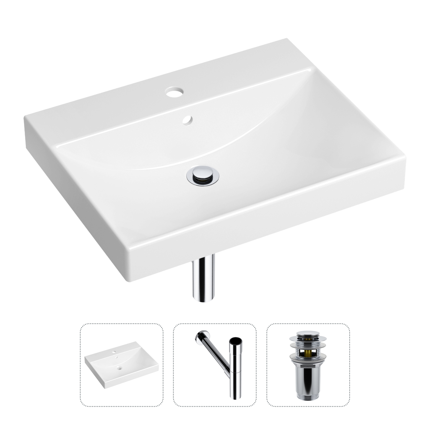 фото Комплект 3 в 1 lavinia boho bathroom sink 21520566: раковина 60 см, сифон, донный клапан