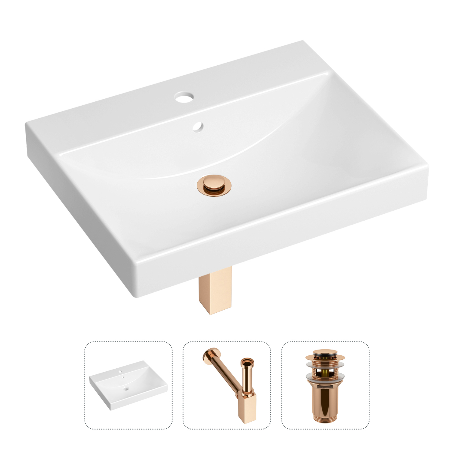 Комплект 3 в 1 Lavinia Boho Bathroom Sink 21520562: раковина 60 см, сифон, донный клапан набор чашек кофейных роза ложки из серебра 4 предмета