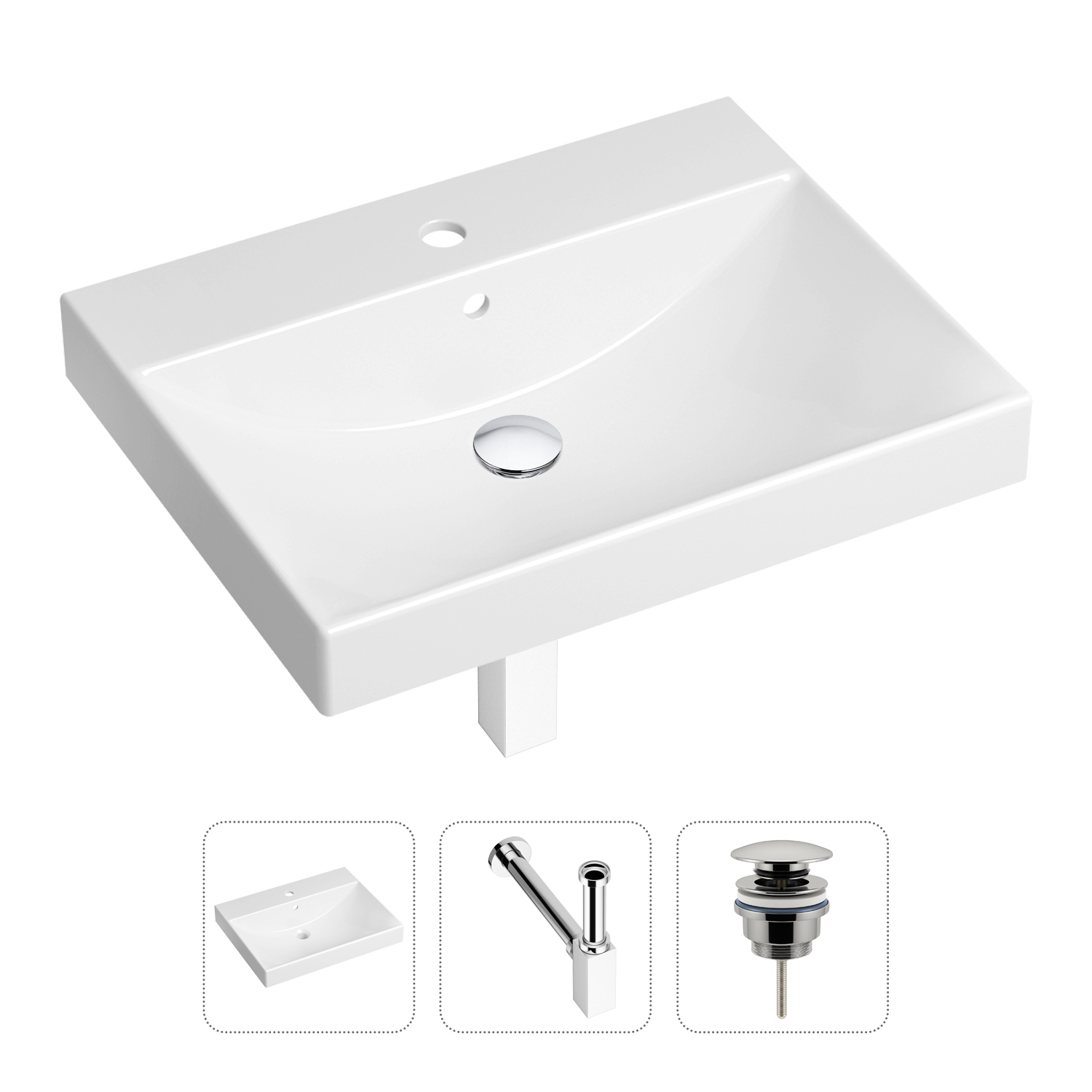 фото Комплект 3 в 1 lavinia boho bathroom sink 21520557: раковина 60 см, сифон, донный клапан