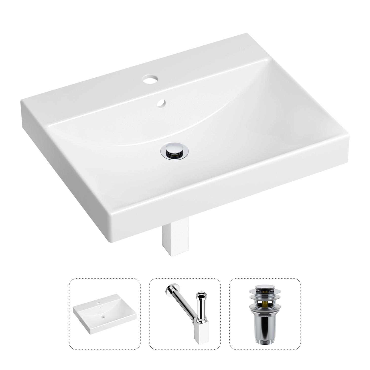 Комплект 3 в 1 Lavinia Boho Bathroom Sink 21520556: раковина 60 см, сифон, донный клапан