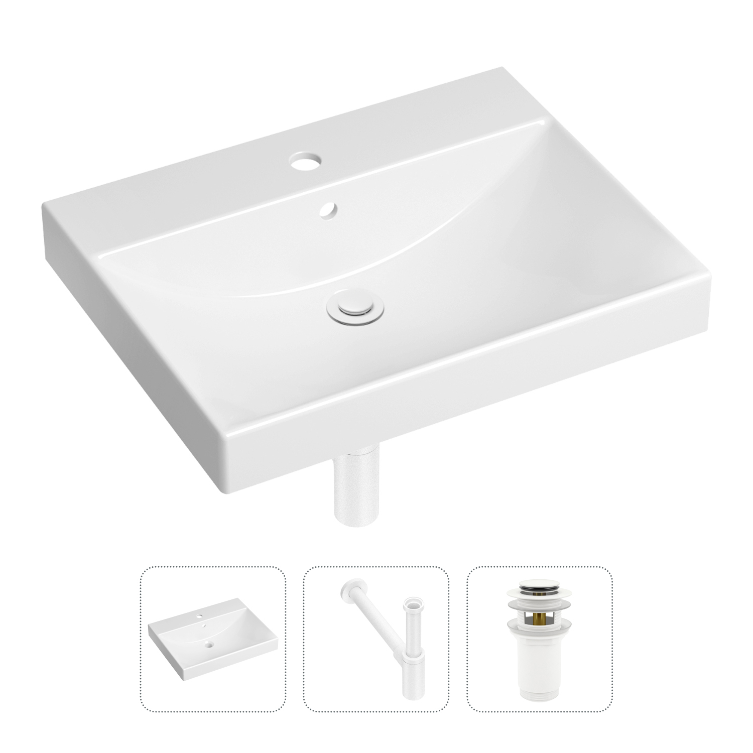 фото Комплект 3 в 1 lavinia boho bathroom sink 21520554: раковина 60 см, сифон, донный клапан