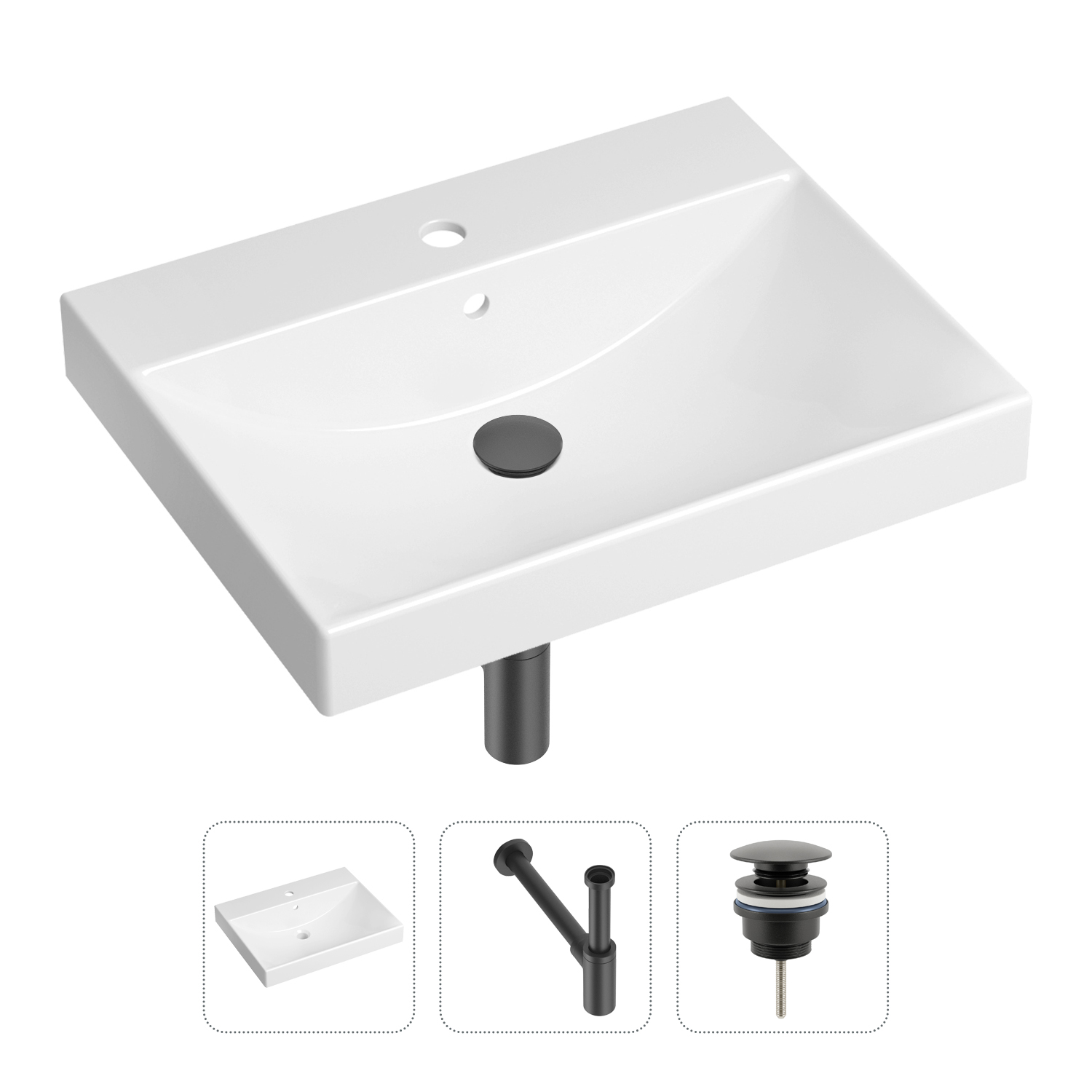 фото Комплект 3 в 1 lavinia boho bathroom sink 21520549: раковина 60 см, сифон, донный клапан