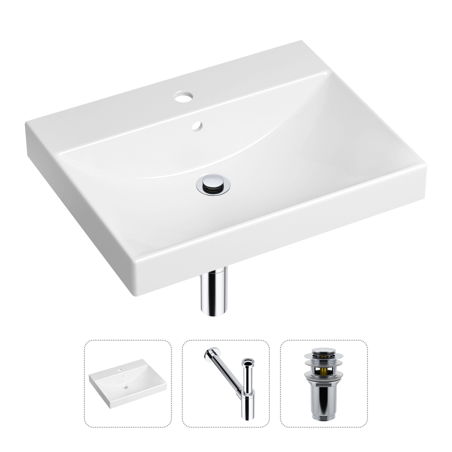 фото Комплект 3 в 1 lavinia boho bathroom sink 21520546: раковина 60 см, сифон, донный клапан