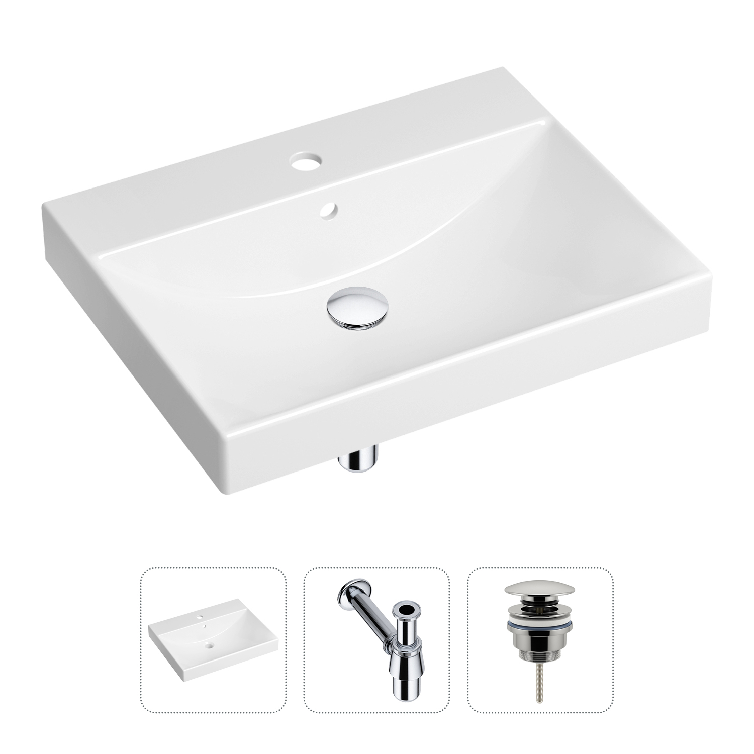 Комплект 3 в 1 Lavinia Boho Bathroom Sink 21520545: раковина 60 см, сифон, донный клапан