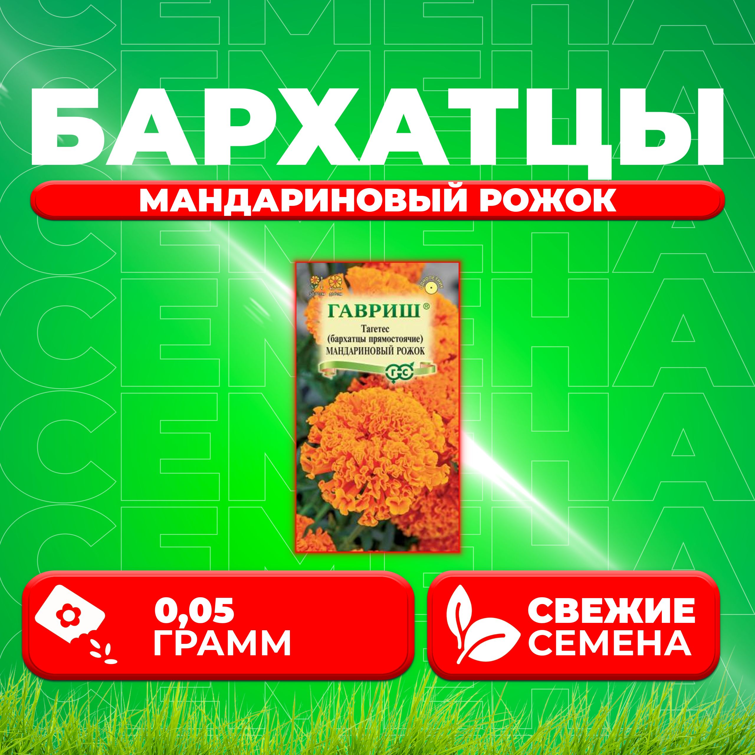 

Семена Бархатцы прямостоячие тагетес Мандариновый рожок, 0,05г, Гавриш 1 уп