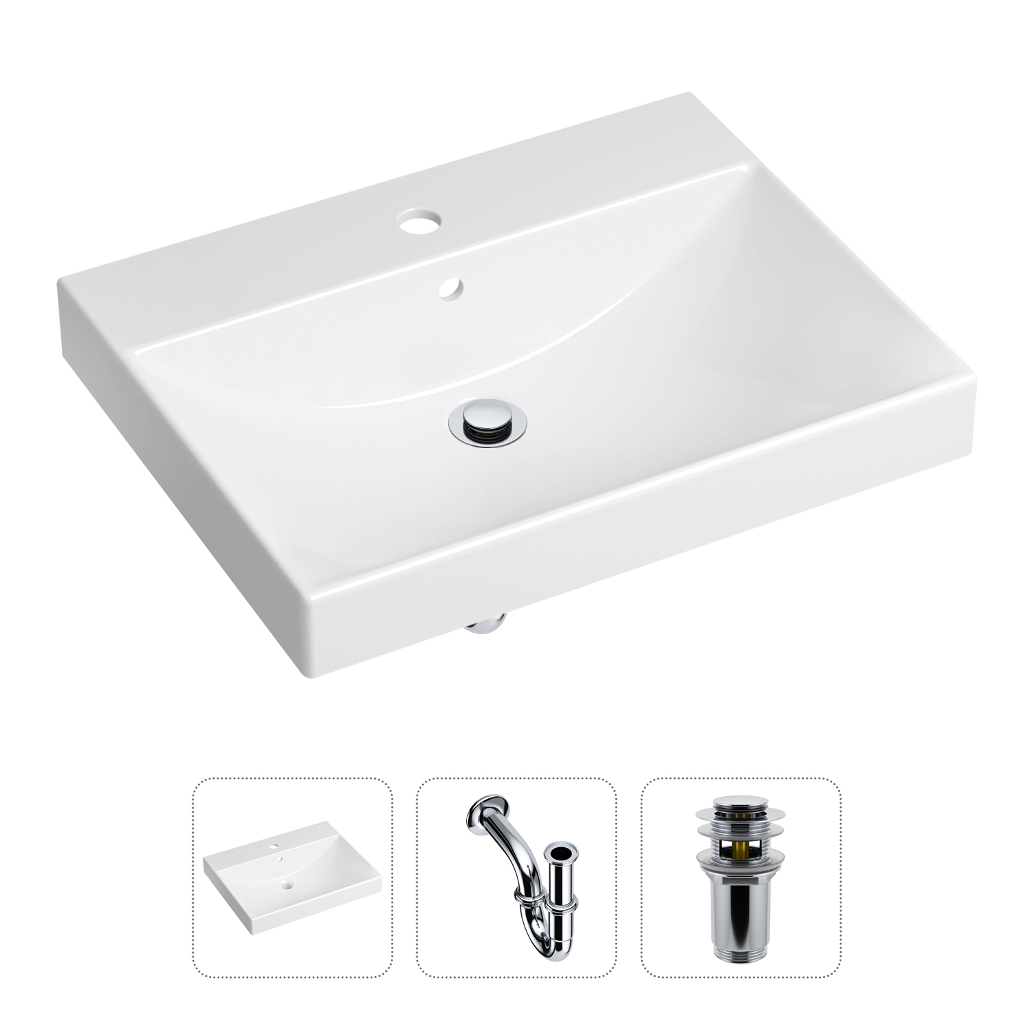 Комплект 3 в 1 Lavinia Boho Bathroom Sink 21520542: раковина 60 см, сифон, донный клапан