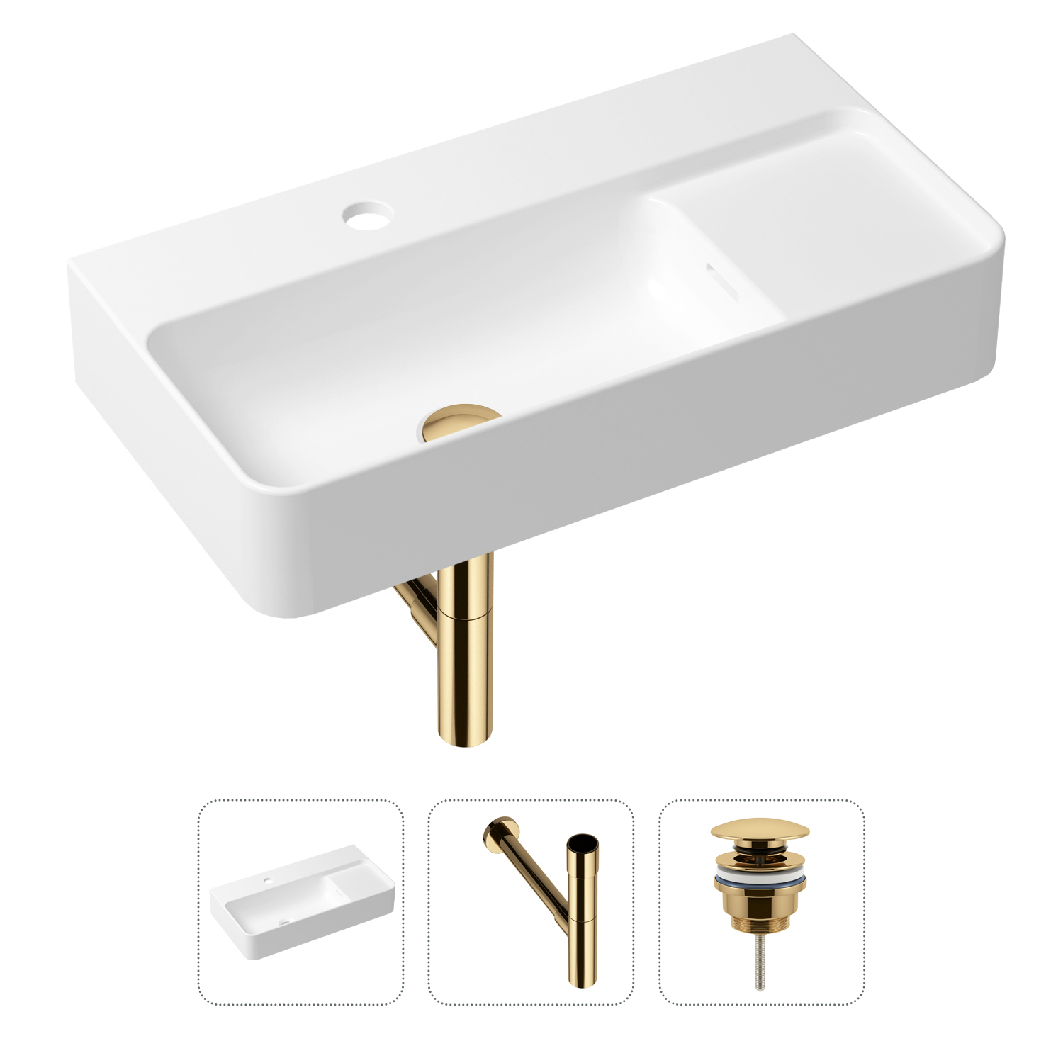 

Комплект 3 в 1 Lavinia Boho Bathroom Sink 21520517: раковина 60 см, сифон, донный клапан, Золотистый, Комплект раковин Lavinia Boho 33311011 (универсальный д/к, с сифоном №3)