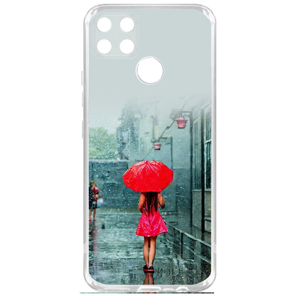 

Чехол-накладка Krutoff Clear Case Красный зонтик для Realme C25, Прозрачный