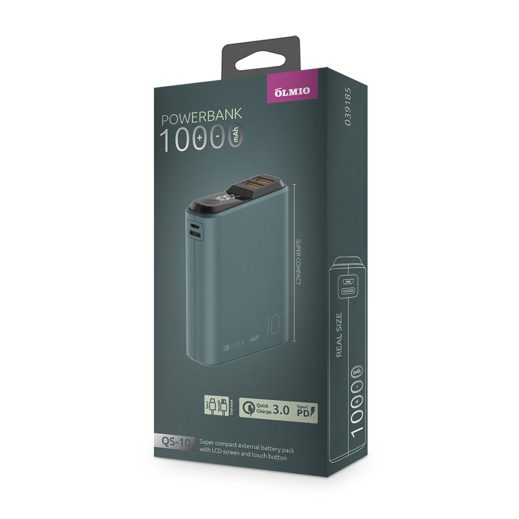 фото Внешний аккумулятор qs-10, 10000mah, 18w quickcharge3.0/powerdelivery, lcd, мурена, olmio