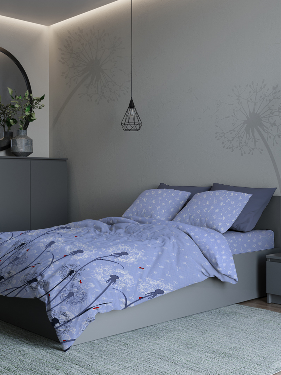 Комплект постельного белья 2-спальный Galtex Компаньон поплин Одуванчики сине-фиолетовый