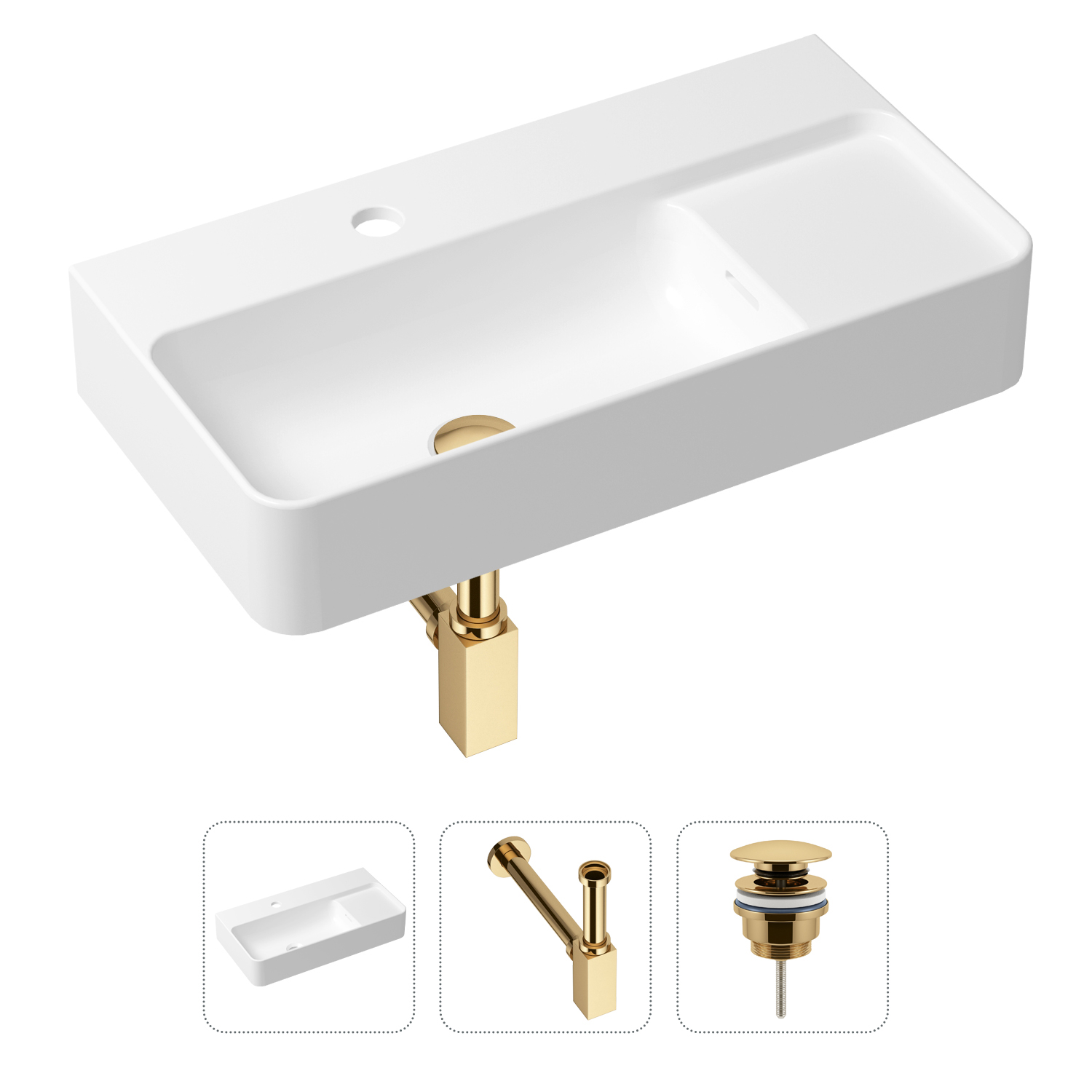 

Комплект 3 в 1 Lavinia Boho Bathroom Sink 21520507: раковина 60 см, сифон, донный клапан, Золотистый, Комплект раковин Lavinia Boho 33311011 (универсальный д/к, с сифоном №4)