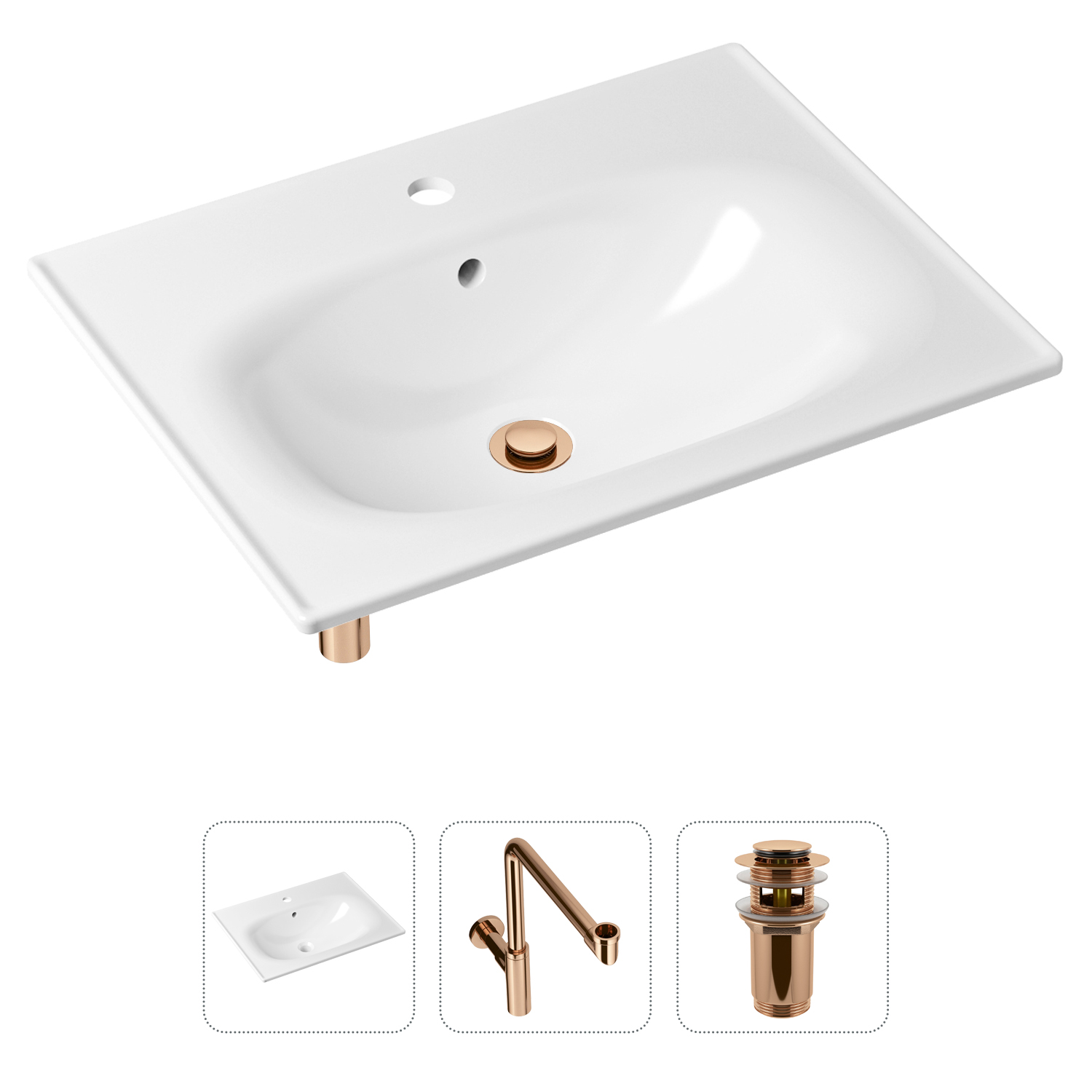 фото Комплект 3 в 1 lavinia boho bathroom sink 21520483: раковина 60 см, сифон, донный клапан