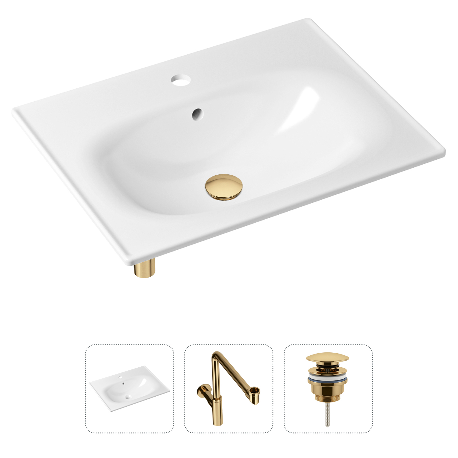 фото Комплект 3 в 1 lavinia boho bathroom sink 21520482: раковина 60 см, сифон, донный клапан