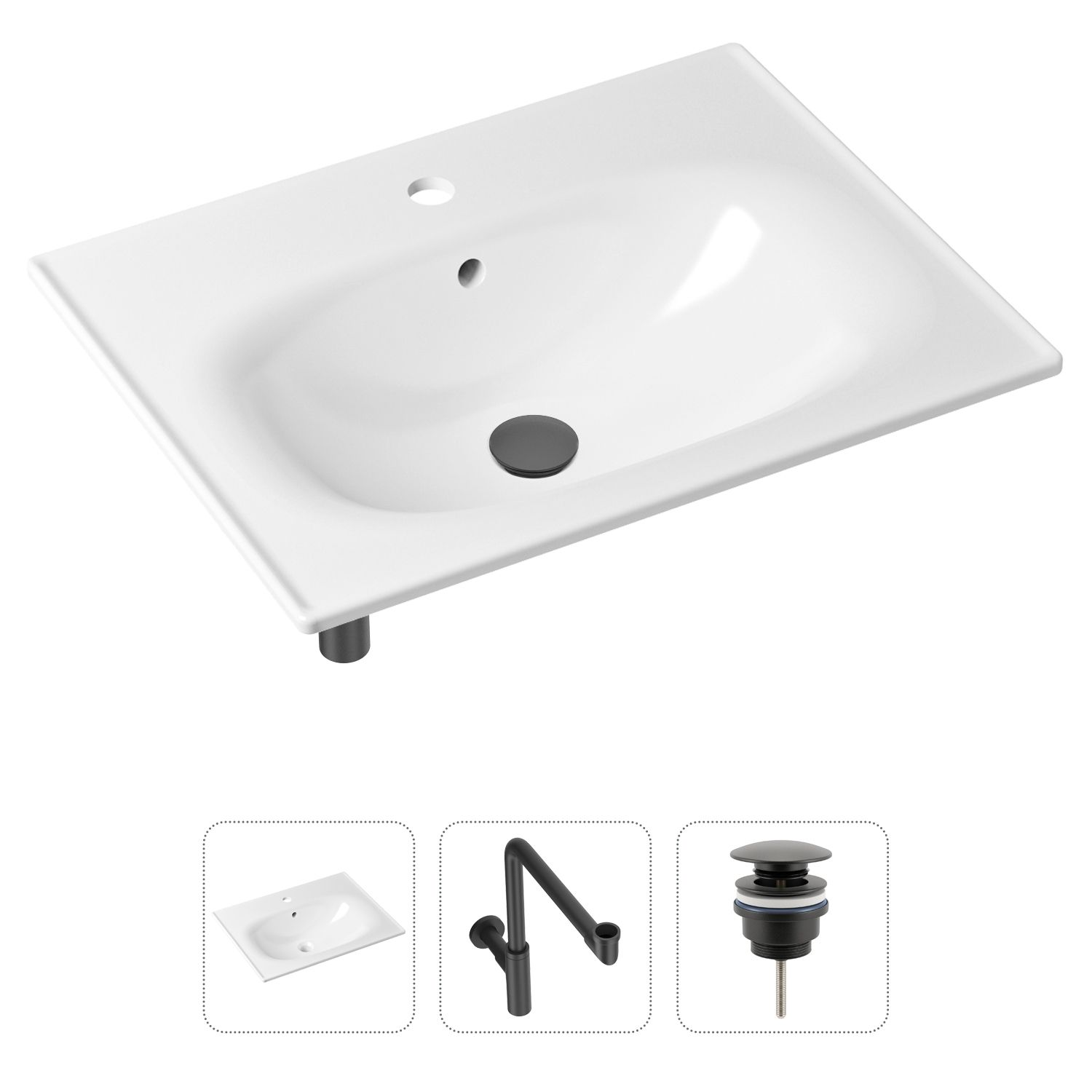 фото Комплект 3 в 1 lavinia boho bathroom sink 21520480: раковина 60 см, сифон, донный клапан