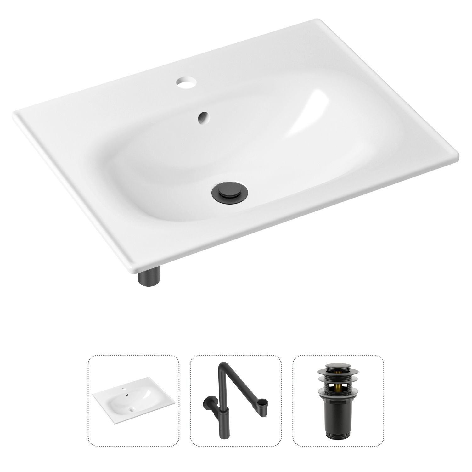 фото Комплект 3 в 1 lavinia boho bathroom sink 21520479: раковина 60 см, сифон, донный клапан