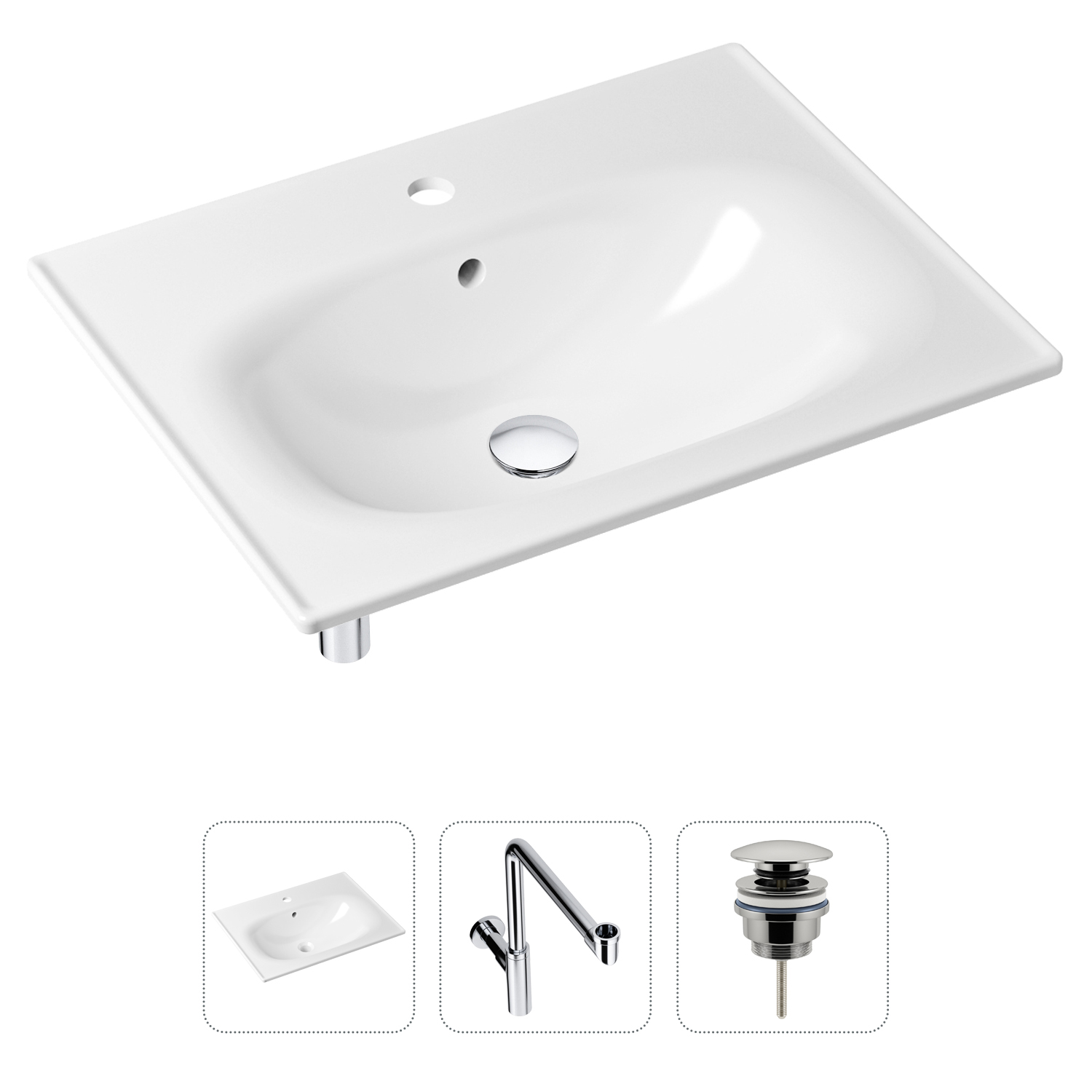 Комплект 3 в 1 Lavinia Boho Bathroom Sink 21520478: раковина 60 см, сифон, донный клапан