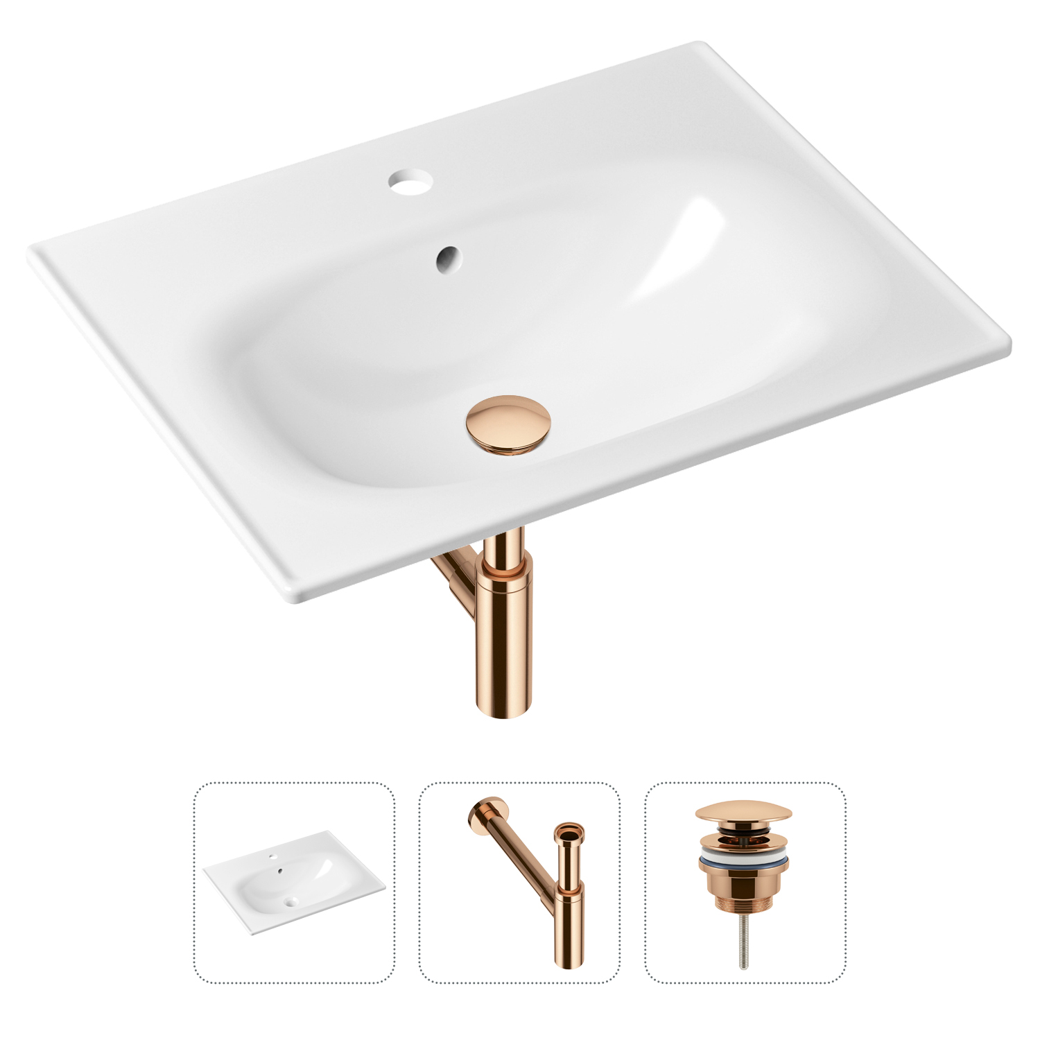 фото Комплект 3 в 1 lavinia boho bathroom sink 21520474: раковина 60 см, сифон, донный клапан