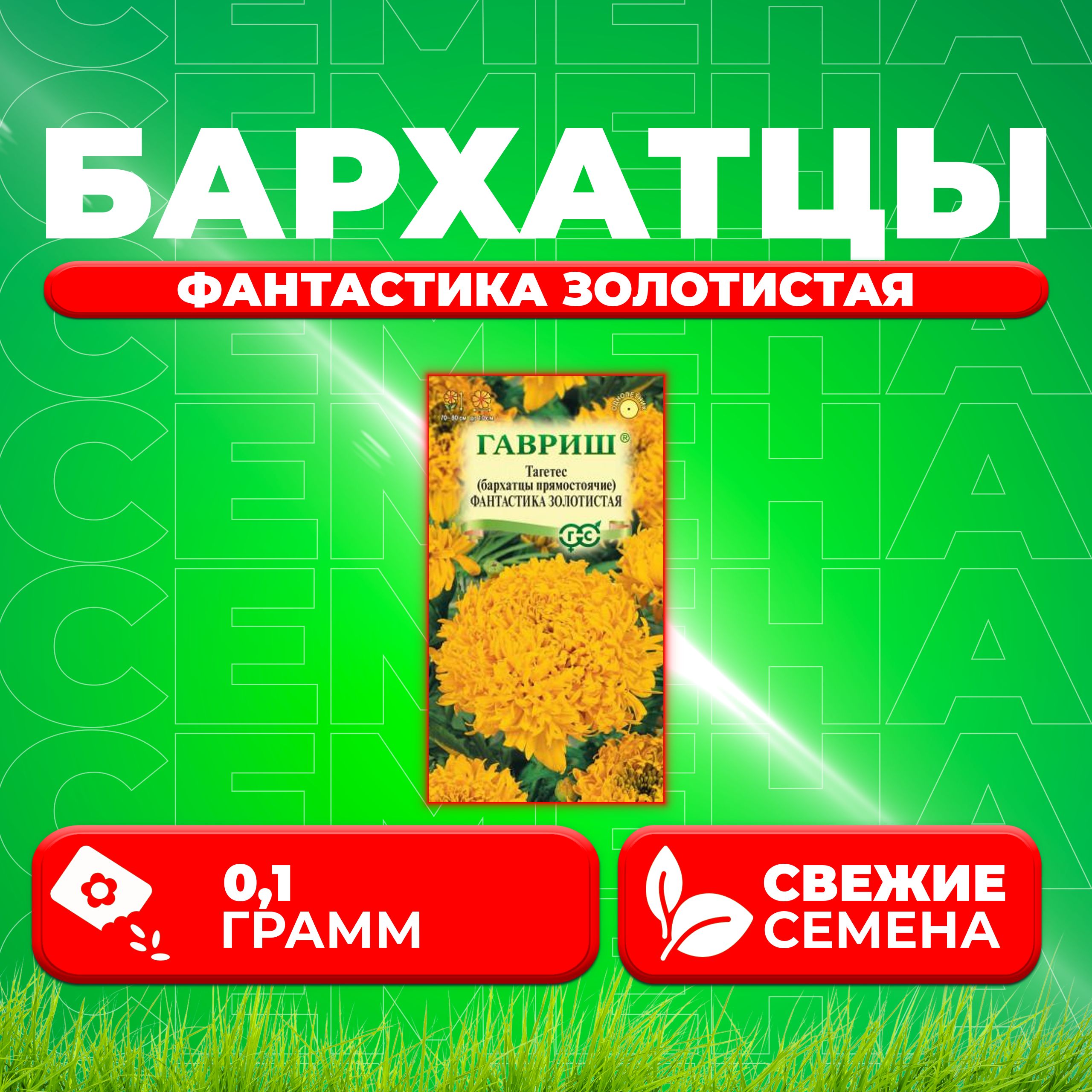 

Семена Бархатцы прямостоячие тагетес Фантастика золотистая, 0,1г, Гавриш 1 уп