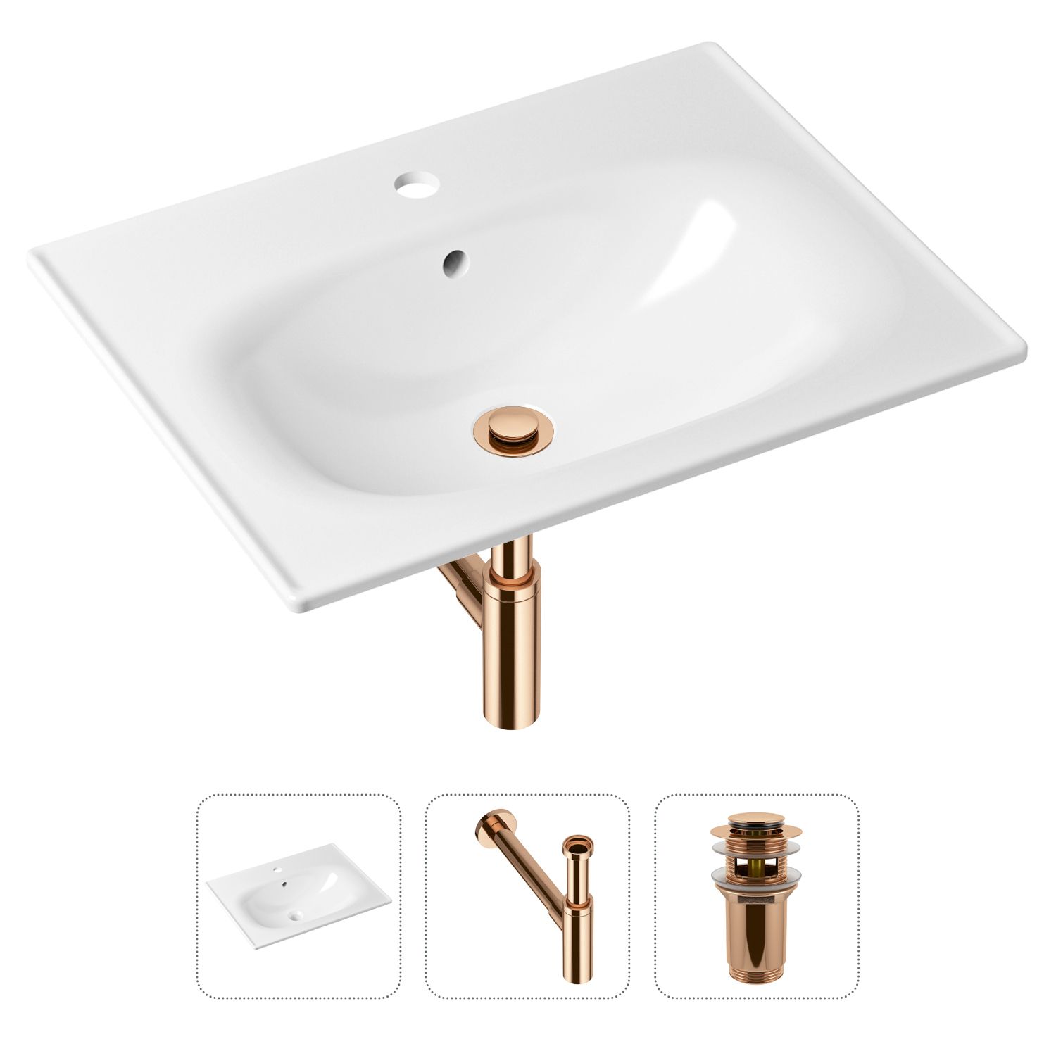 фото Комплект 3 в 1 lavinia boho bathroom sink 21520473: раковина 60 см, сифон, донный клапан