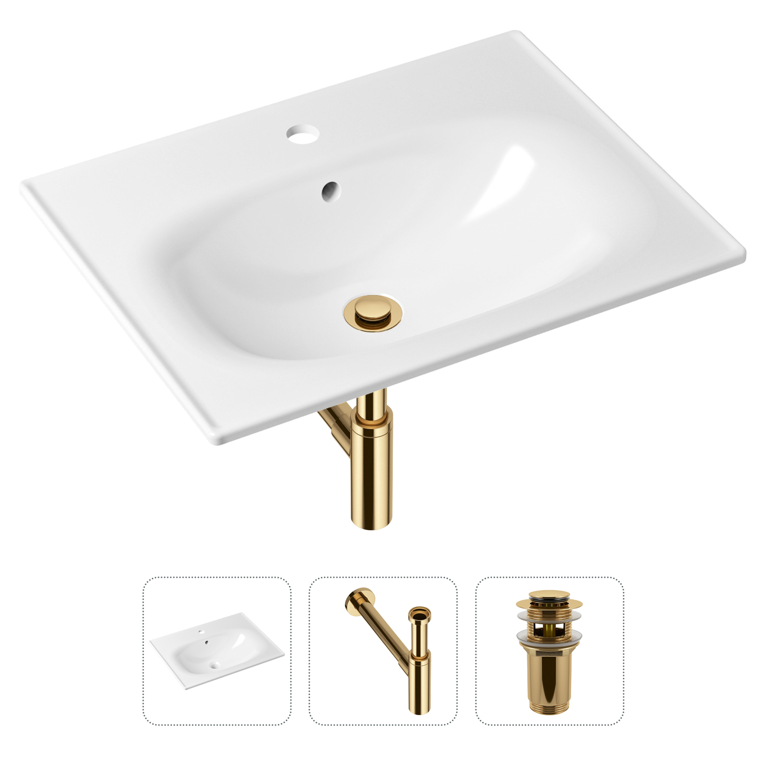 фото Комплект 3 в 1 lavinia boho bathroom sink 21520471: раковина 60 см, сифон, донный клапан