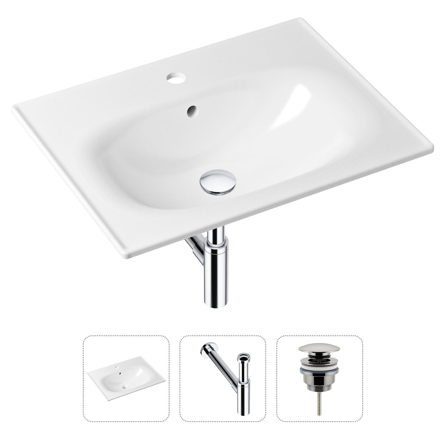 фото Комплект 3 в 1 lavinia boho bathroom sink 21520468: раковина 60 см, сифон, донный клапан