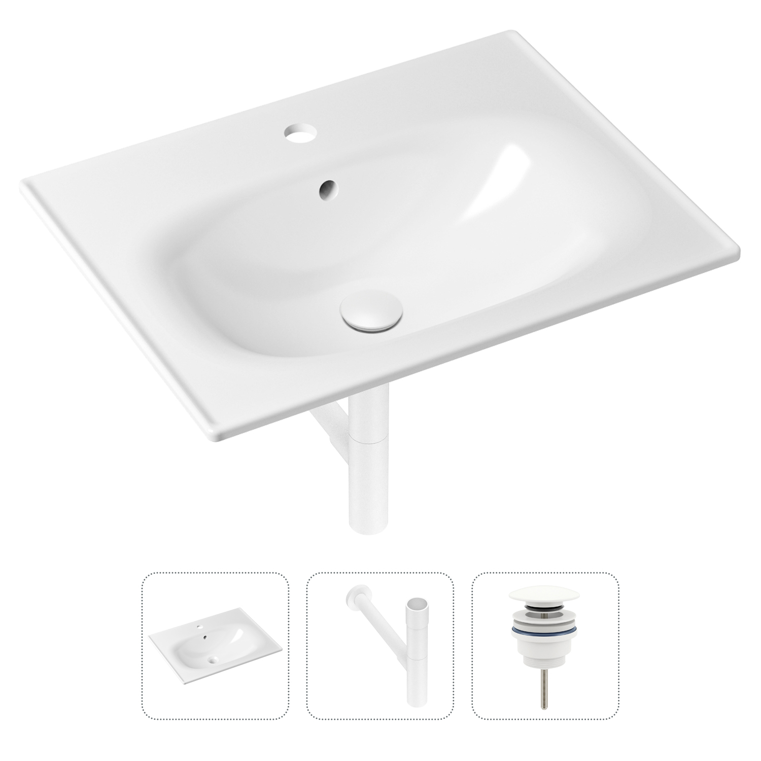 

Комплект 3 в 1 Lavinia Boho Bathroom Sink 21520466: раковина 60 см, сифон, донный клапан, Белый, Комплект раковин Lavinia Boho 33312010 (универсальный д/к, с сифоном №3)