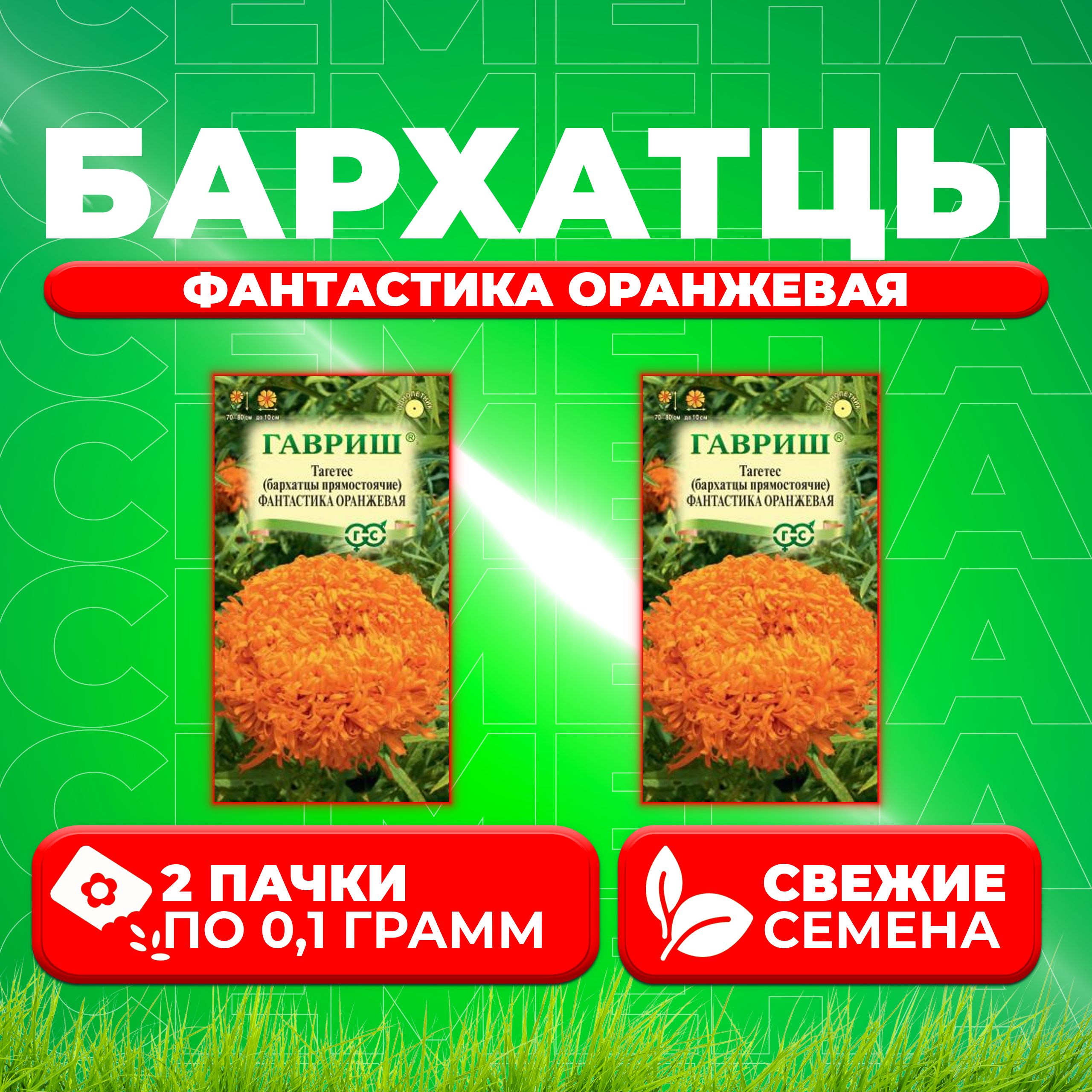 

Семена Бархатцы прямостоячие тагетес Фантастика оранжевая, 0,1г, Гавриш 2 уп