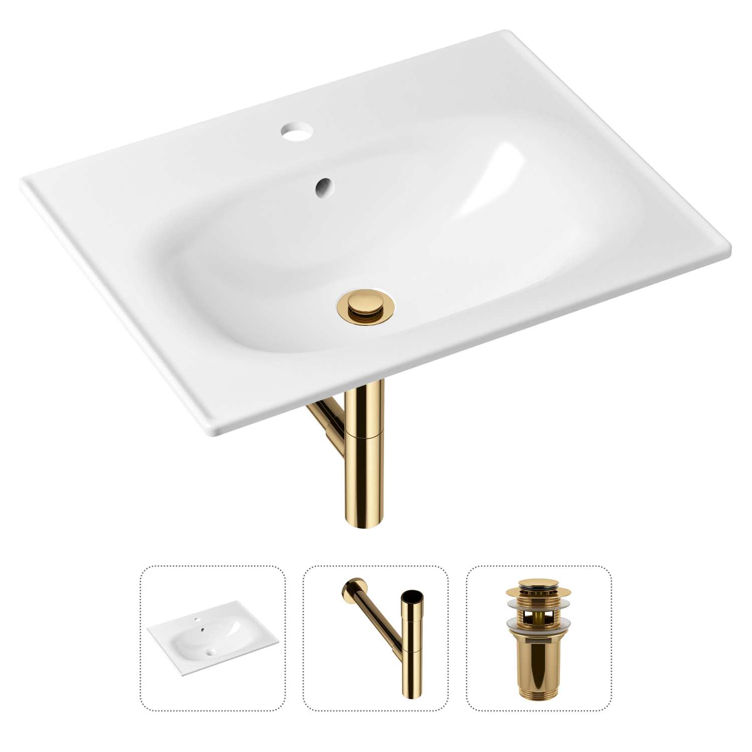 

Комплект 3 в 1 Lavinia Boho Bathroom Sink 21520461: раковина 60 см, сифон, донный клапан, Золотистый, Комплект раковин Lavinia Boho 33312010 (с переливом- д/к, с сифоном №3)