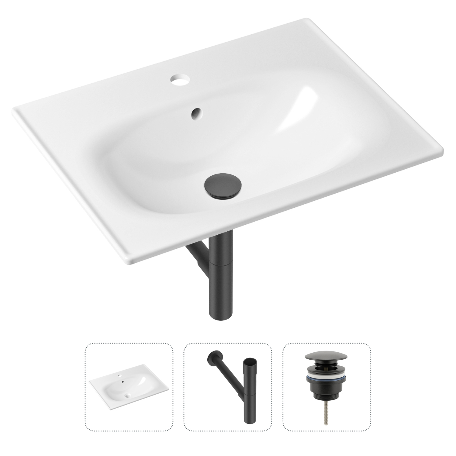 

Комплект 3 в 1 Lavinia Boho Bathroom Sink 21520460: раковина 60 см, сифон, донный клапан, Черный, Комплект раковин Lavinia Boho 33312010 (универсальный д/к, с сифоном №3)