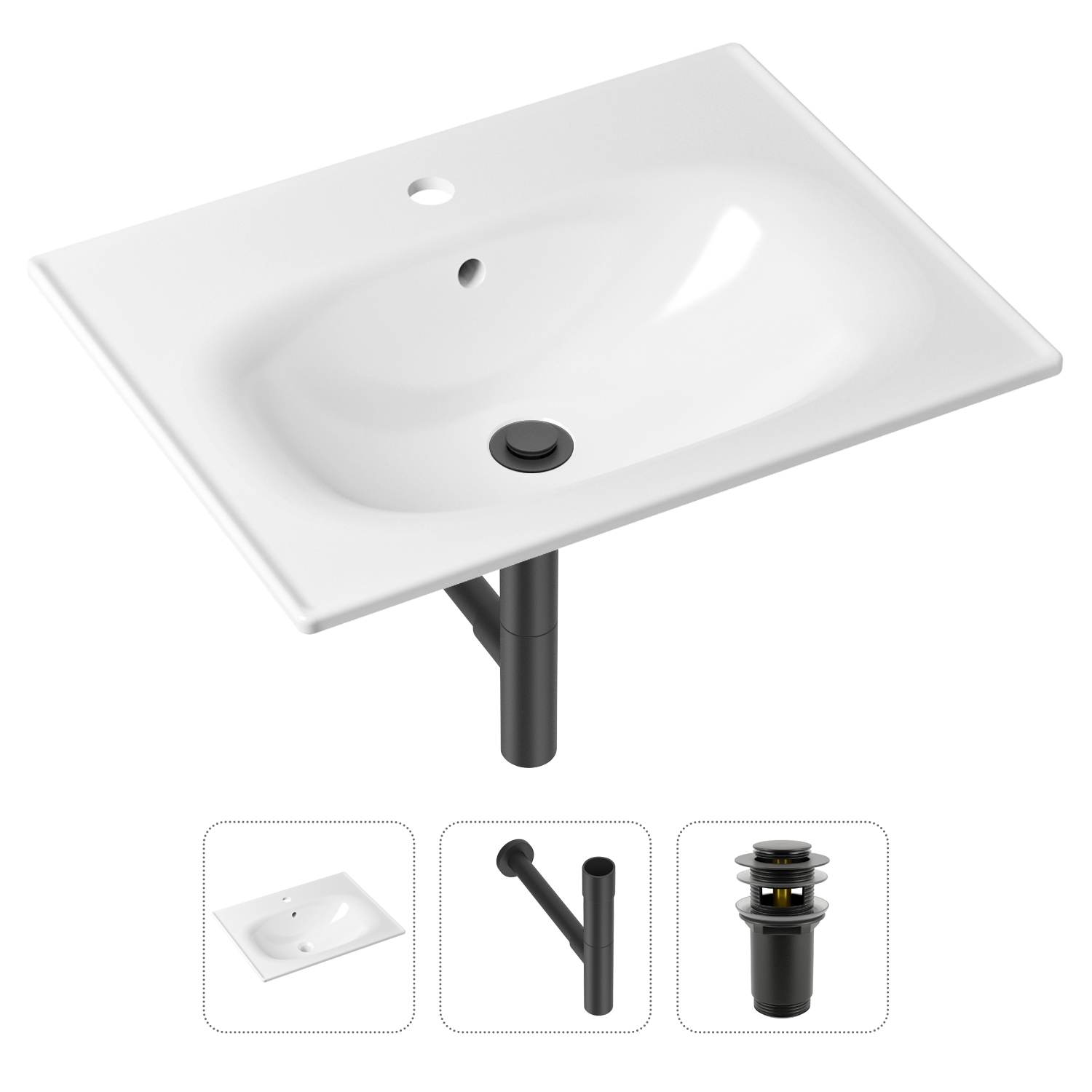 

Комплект 3 в 1 Lavinia Boho Bathroom Sink 21520459: раковина 60 см, сифон, донный клапан, Черный, Комплект раковин Lavinia Boho 33312010 (с переливом- д/к, с сифоном №3)