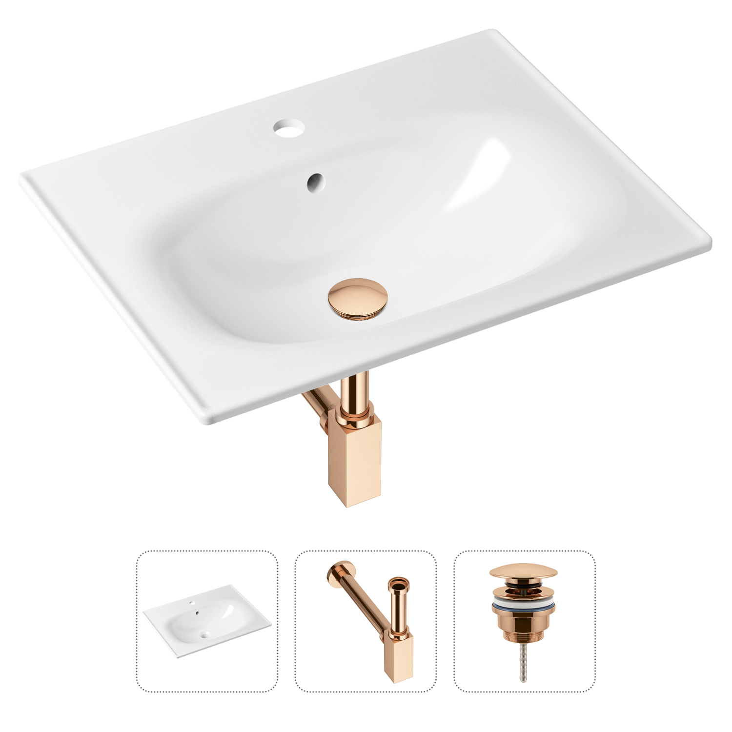 фото Комплект 3 в 1 lavinia boho bathroom sink 21520454: раковина 60 см, сифон, донный клапан