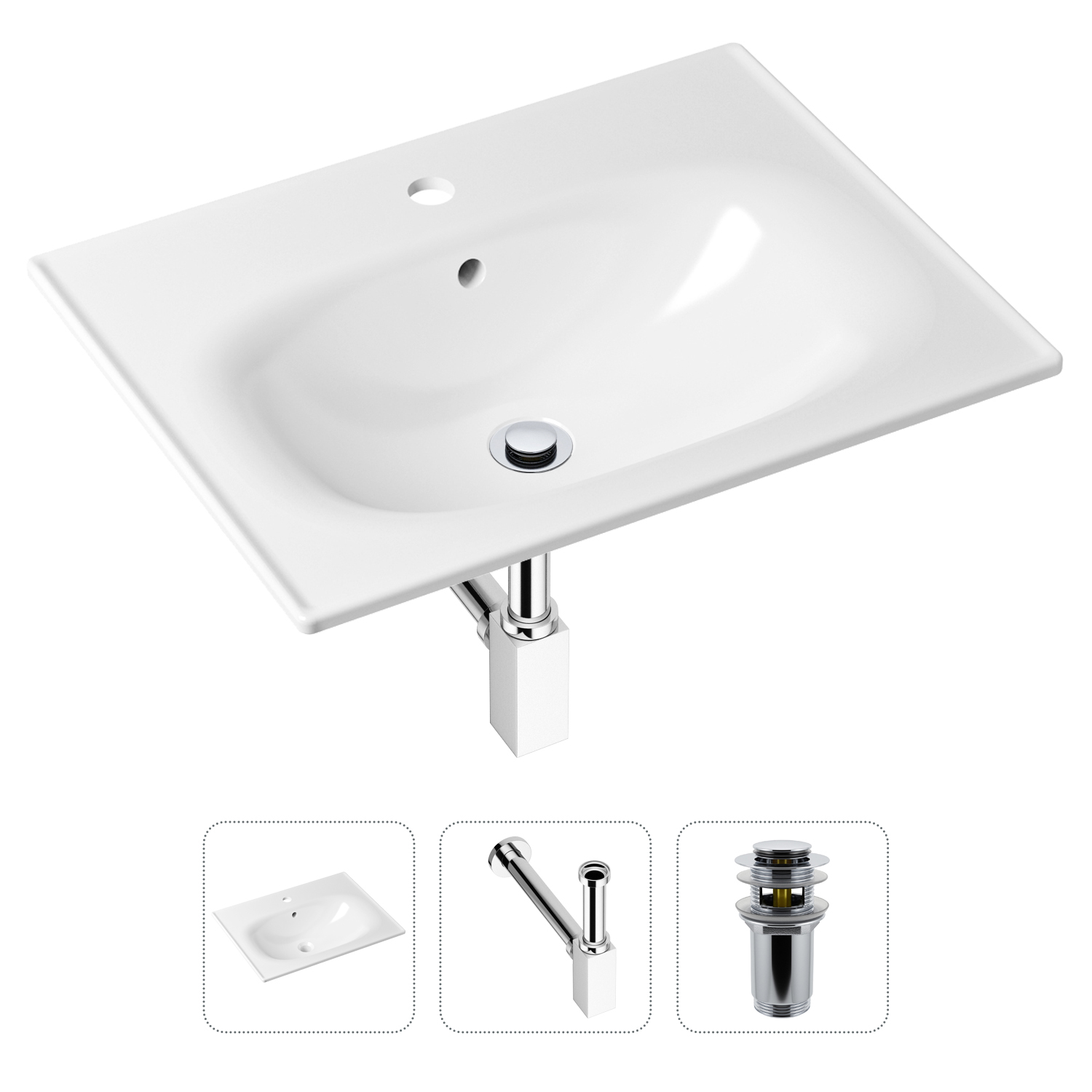 фото Комплект 3 в 1 lavinia boho bathroom sink 21520447: раковина 60 см, сифон, донный клапан