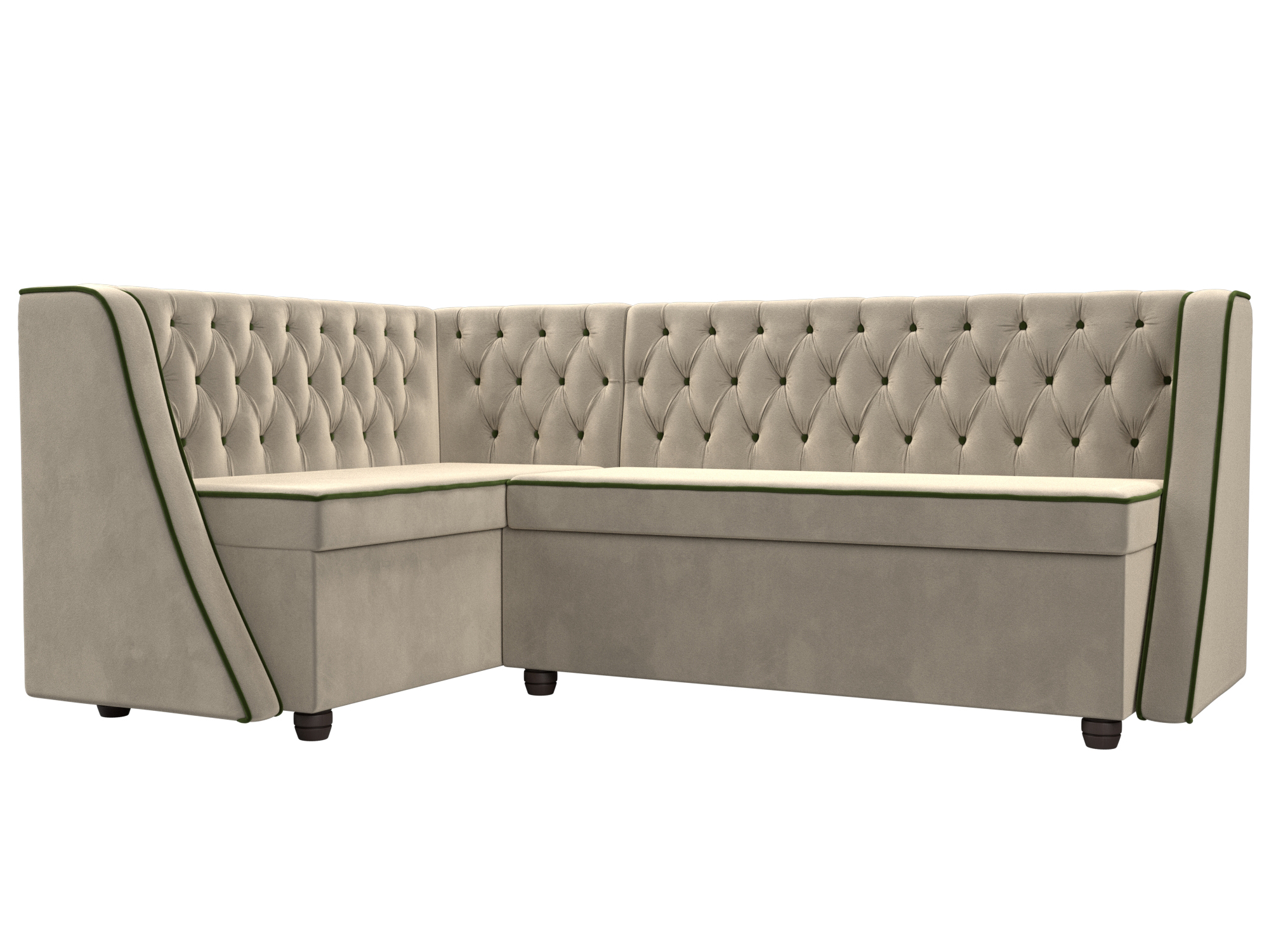 

Диван кухонный Лига Диванов Лофт левый угол 197х136х85, микровельвет, бежевый/зеленый, Кухонный угловой диван Лофт левый угол