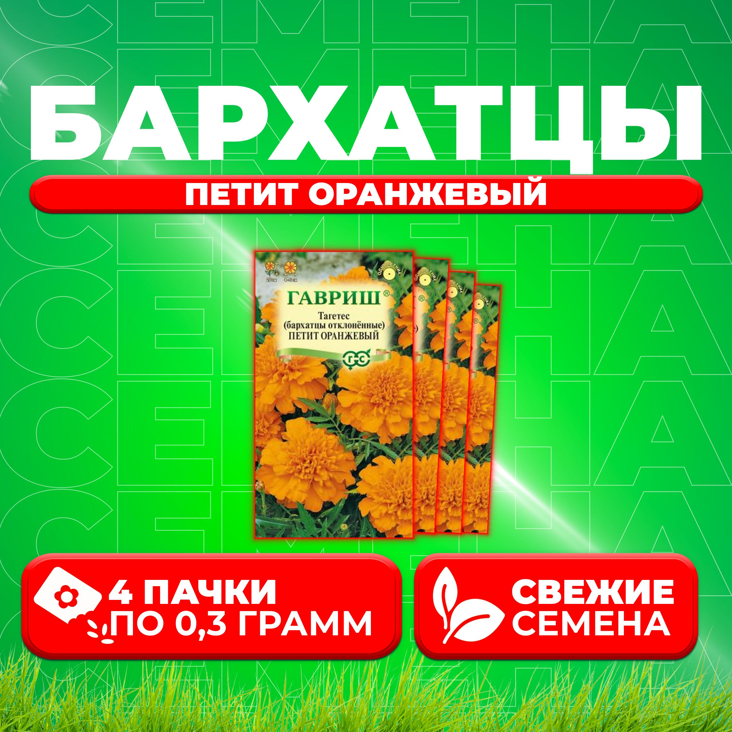 

Семена Бархатцы отклоненные тагетес Петит оранжевый, 0,3г, Гавриш 4 уп