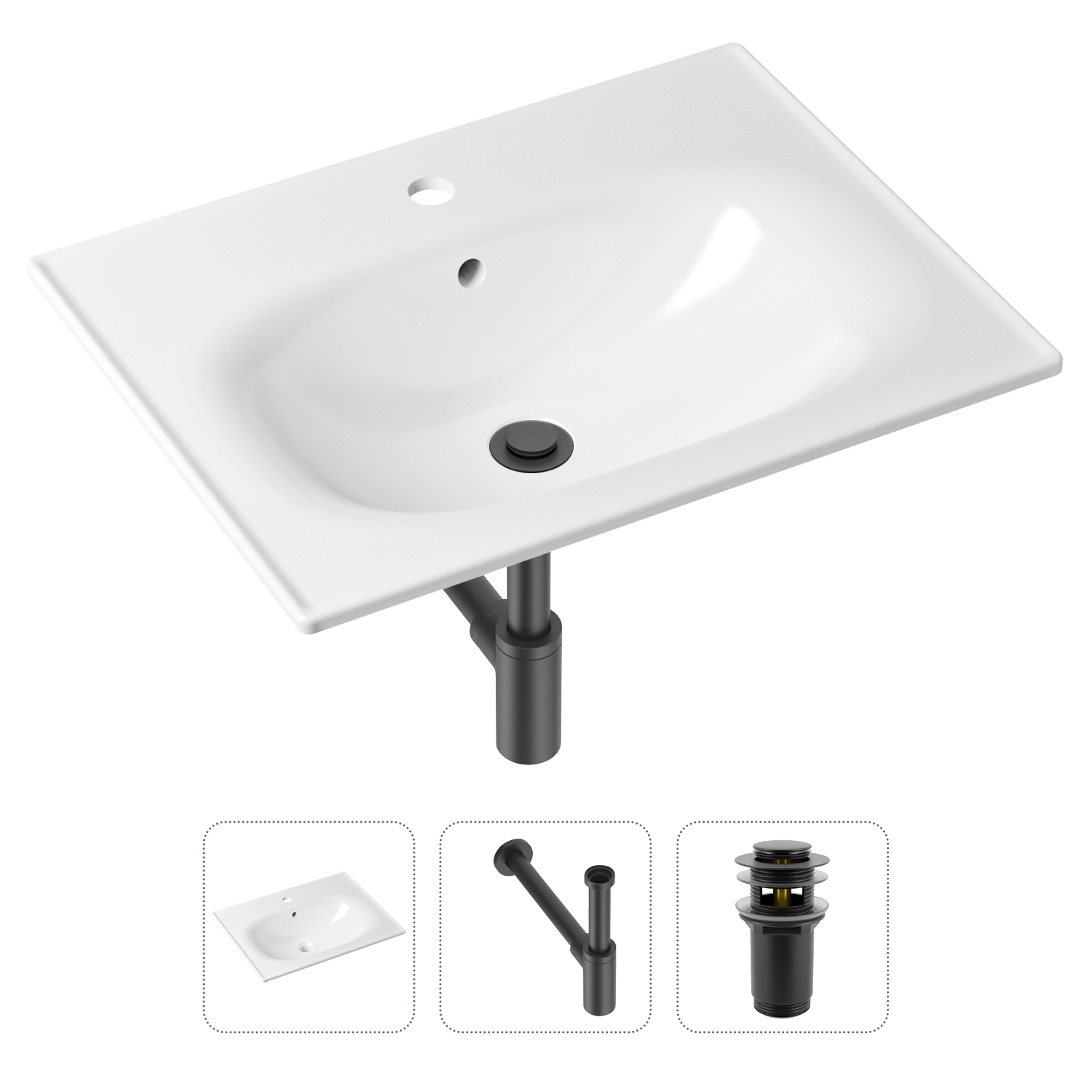 фото Комплект 3 в 1 lavinia boho bathroom sink 21520439: раковина 60 см, сифон, донный клапан