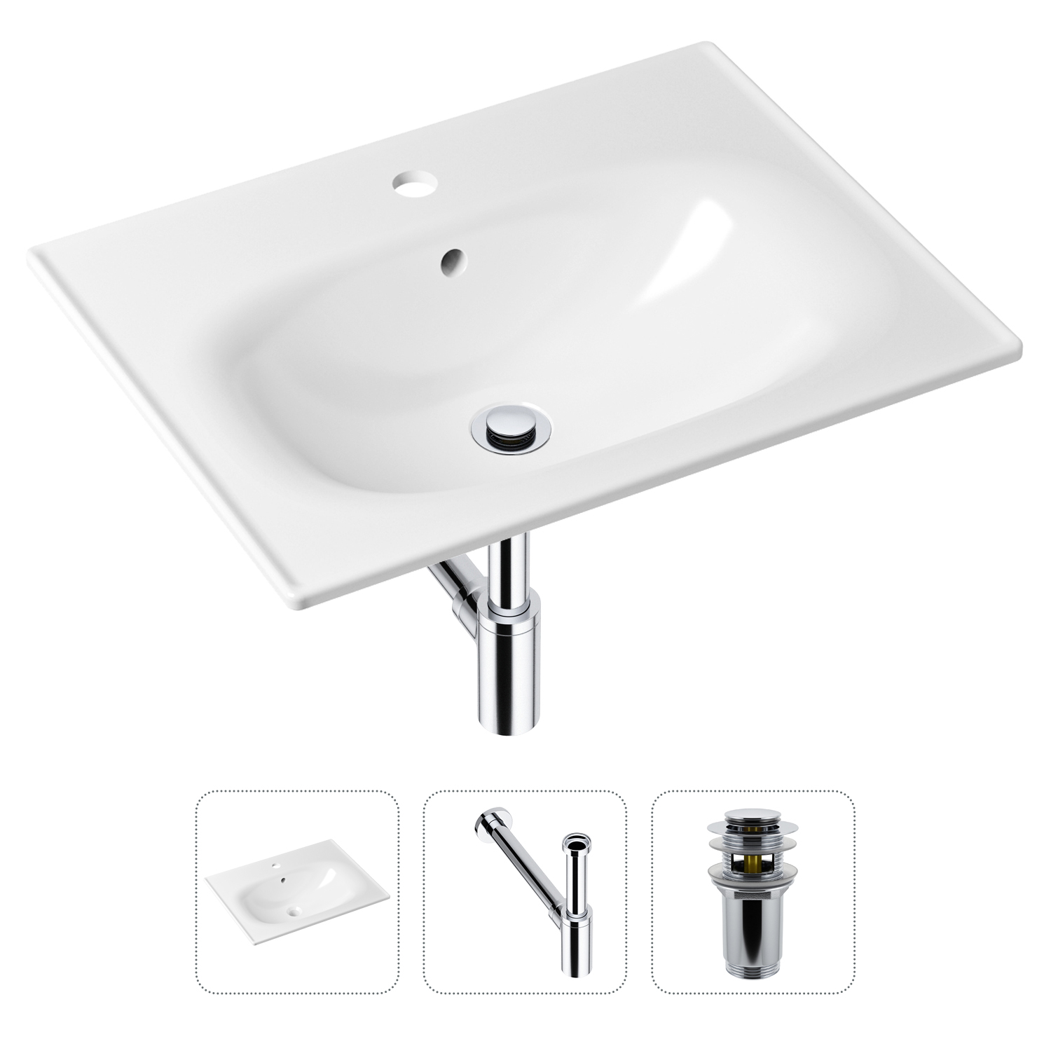 фото Комплект 3 в 1 lavinia boho bathroom sink 21520437: раковина 60 см, сифон, донный клапан